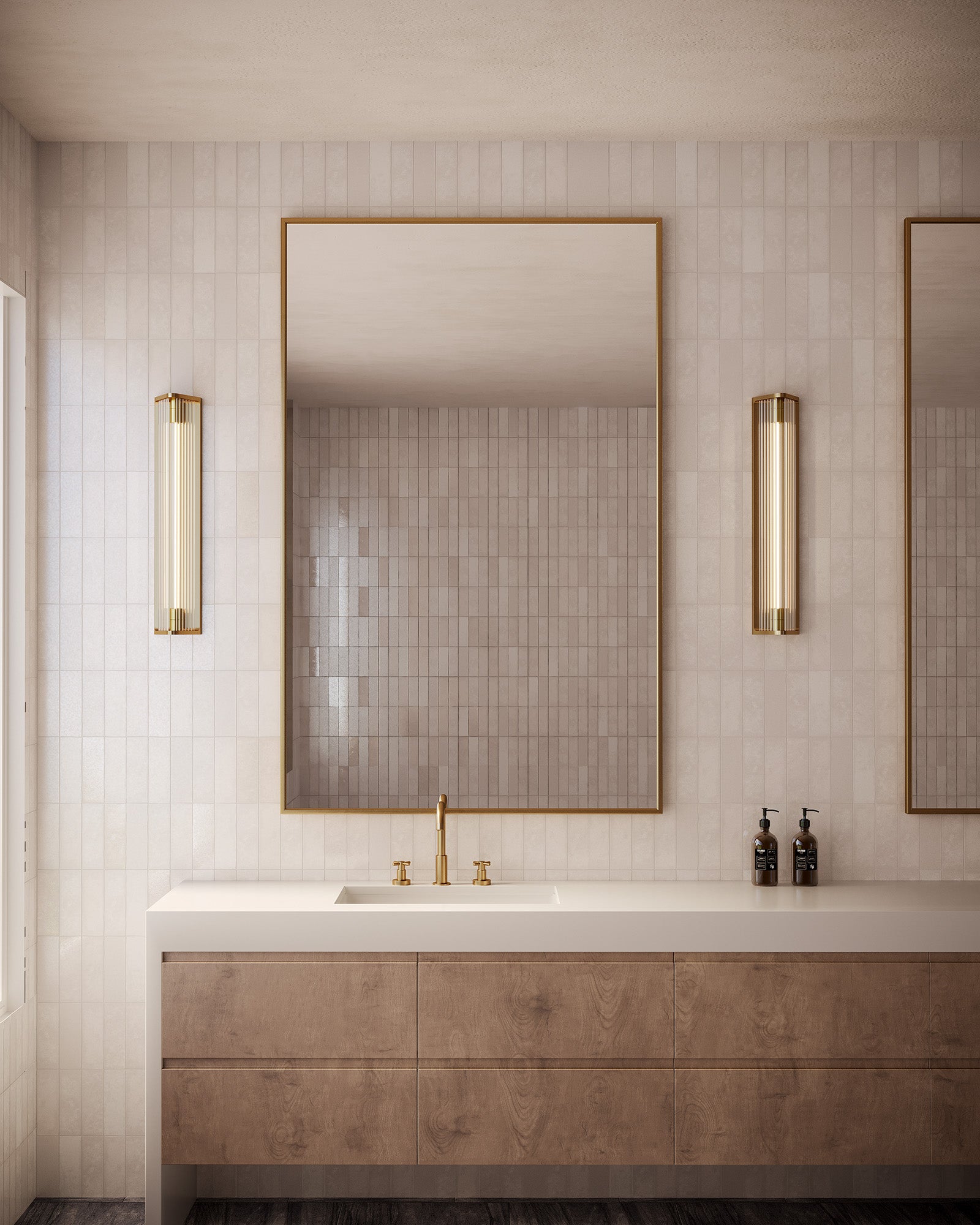Sabre 23-in Ribbed Glass/Vintage Brass LED Wall/Vanity