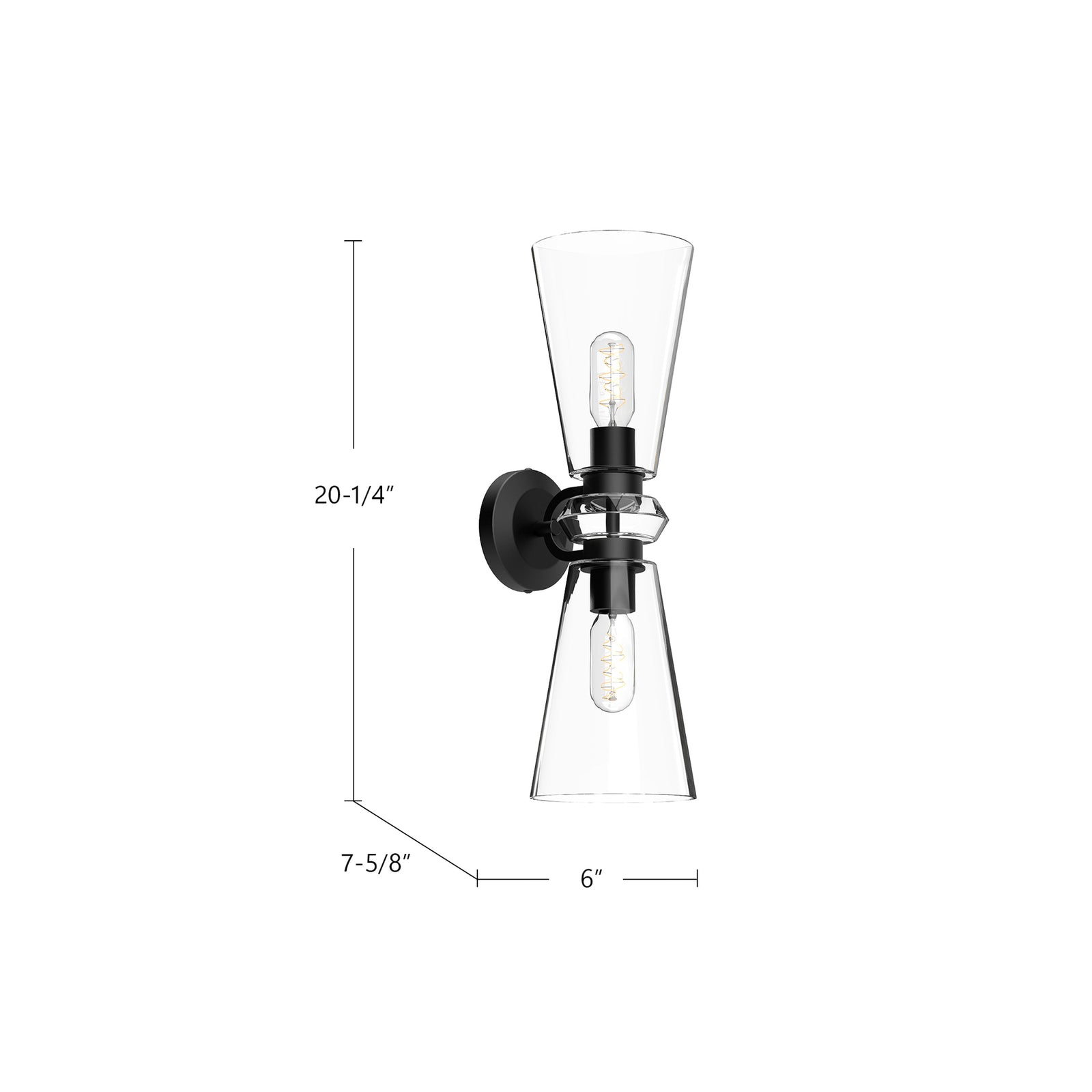 Salem 6-in Clear Glass/Matte Black 2 Lights Wall/Vanity