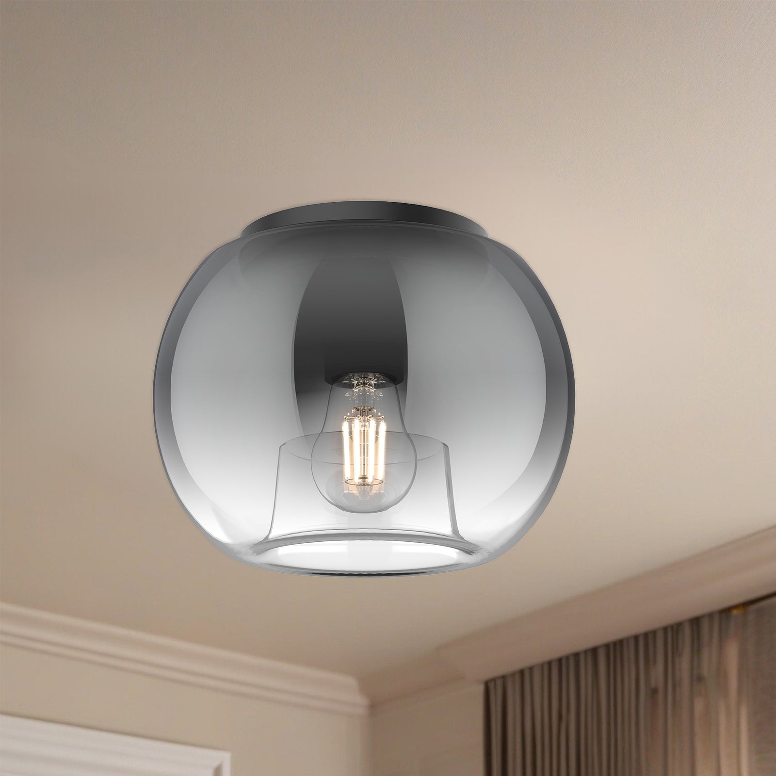 Samar 8-in Black/Smoked 1 Light Flush Mount