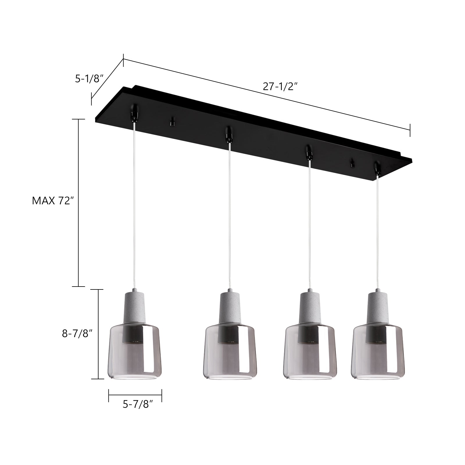 Samson 28-in Black/Smoked Glass 4-Light Multi Pendant