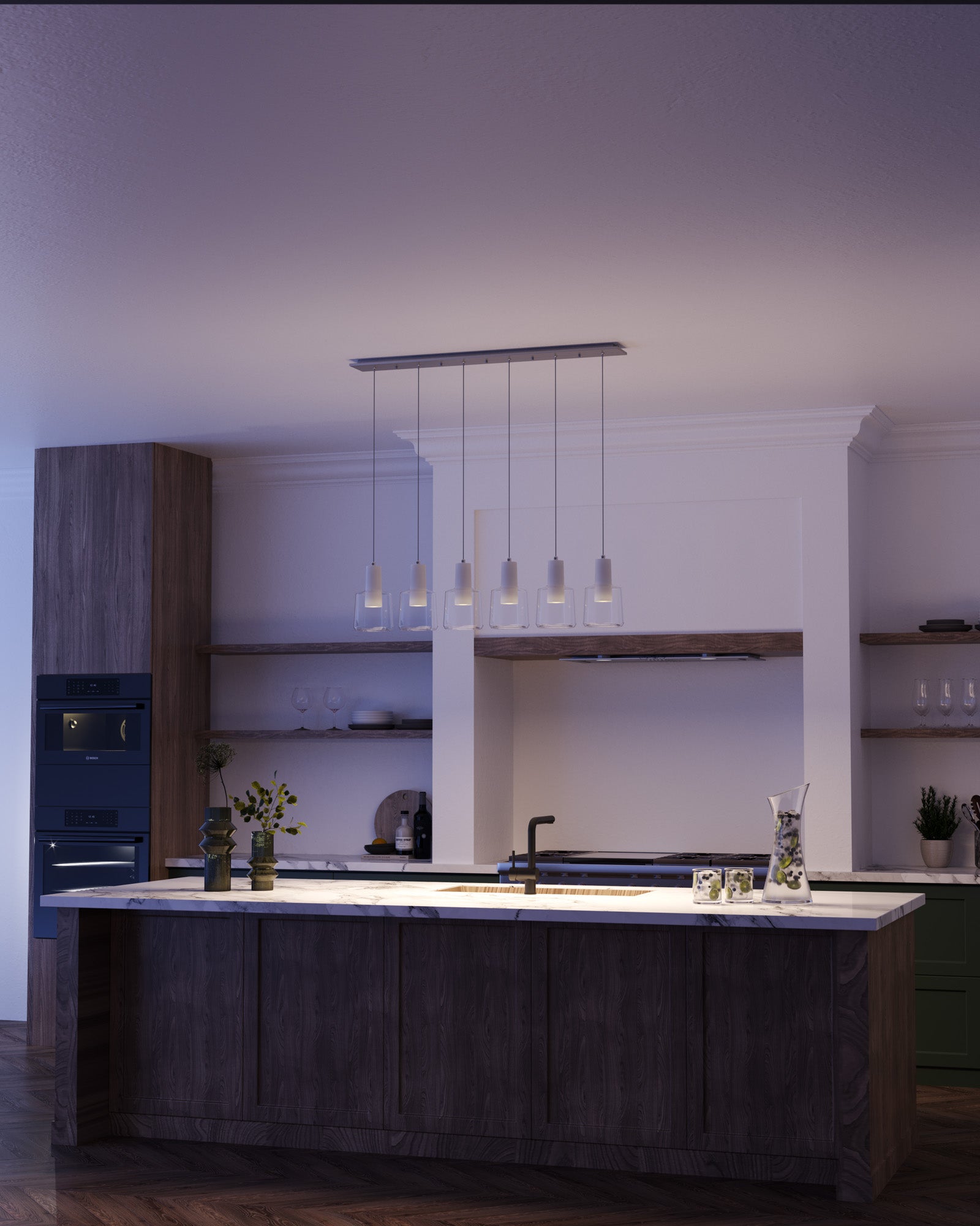 Samson 42-in White/Clear Glass 6-Light Multi Pendant