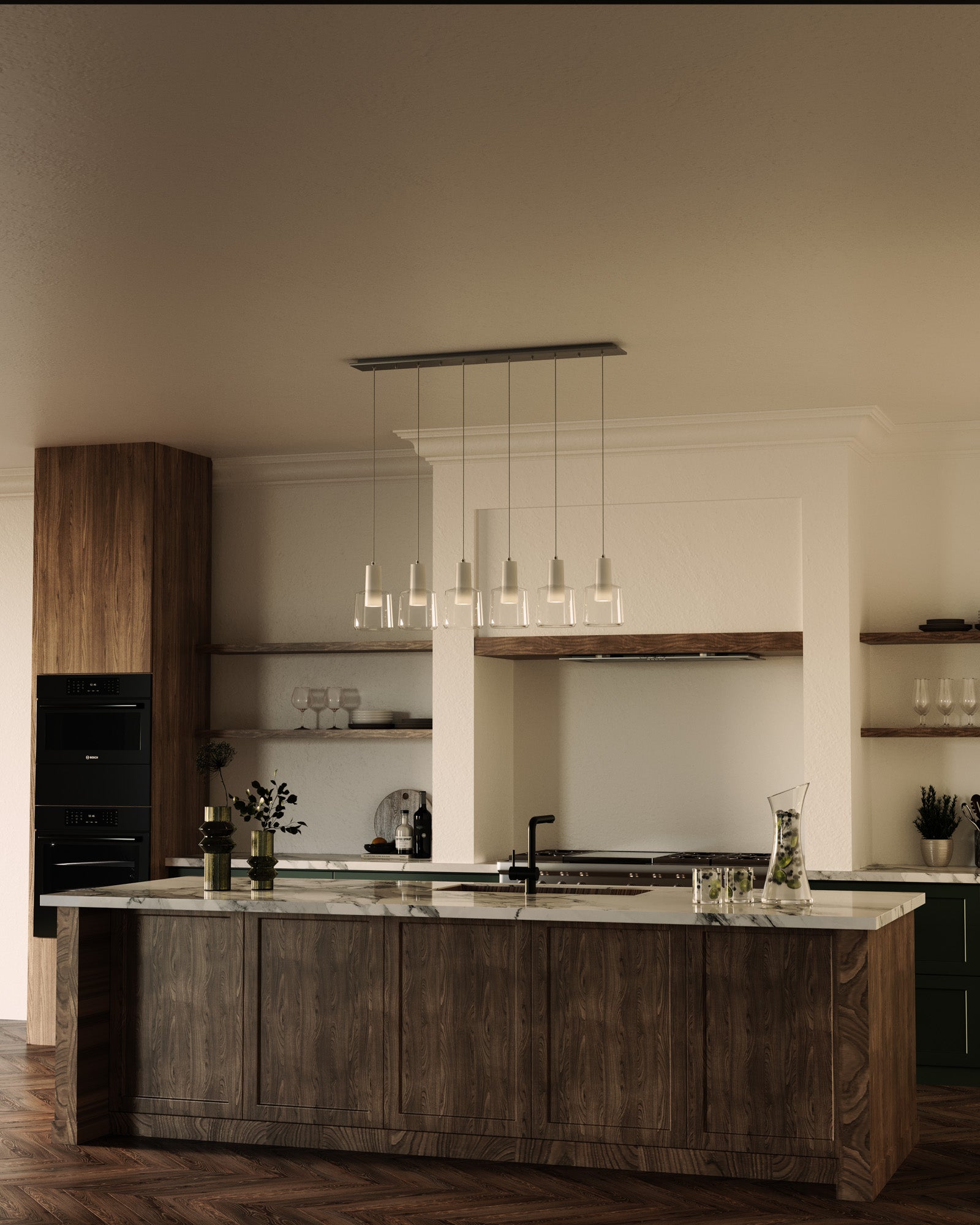 Samson 42-in White/Clear Glass 6-Light Multi Pendant