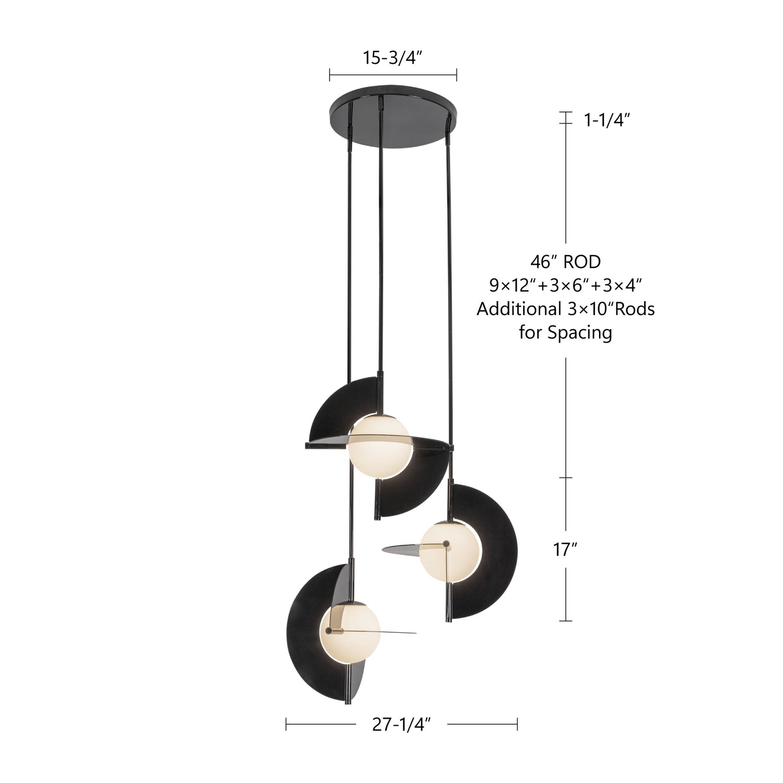 Scorpio 27-in Glossy Black/Opal Glass LED Chandelier