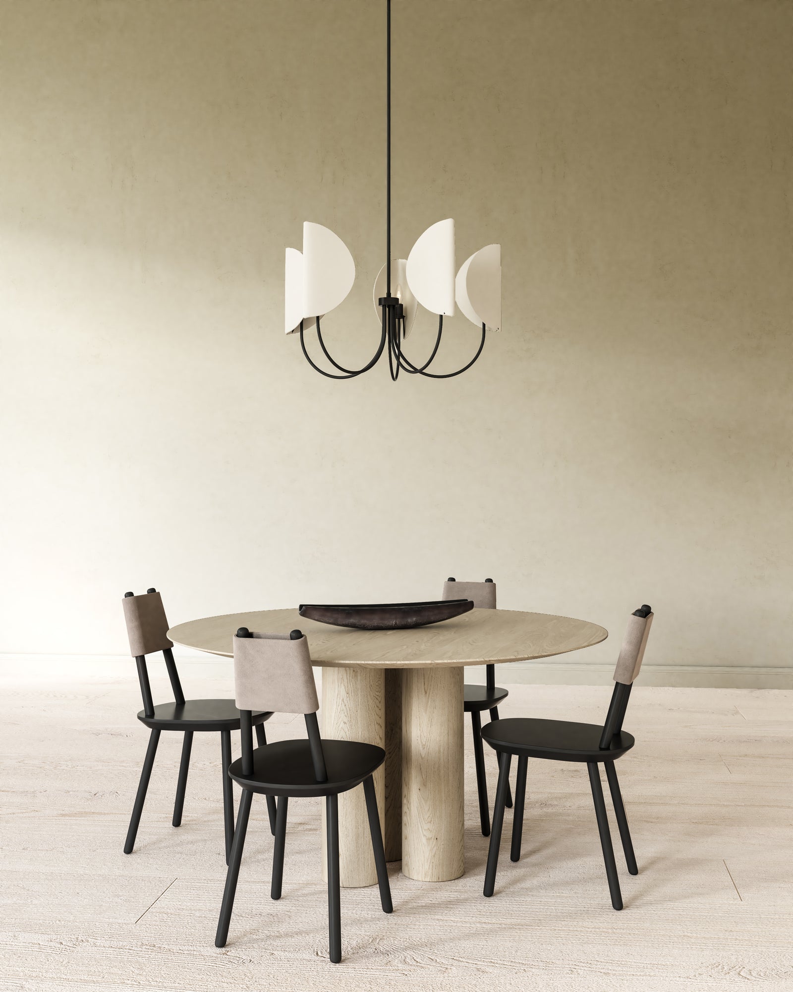 Seno 32-in Matte Black/White Cotton Fabric 5 Lights Chandeliers