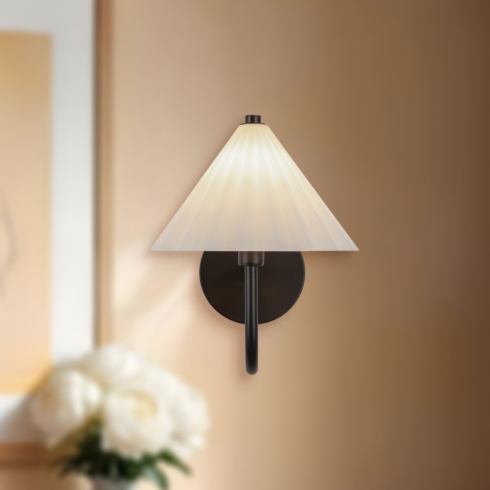 Serena 8-in Matte Black/Opal Glass Socket Wall/Vanity Light