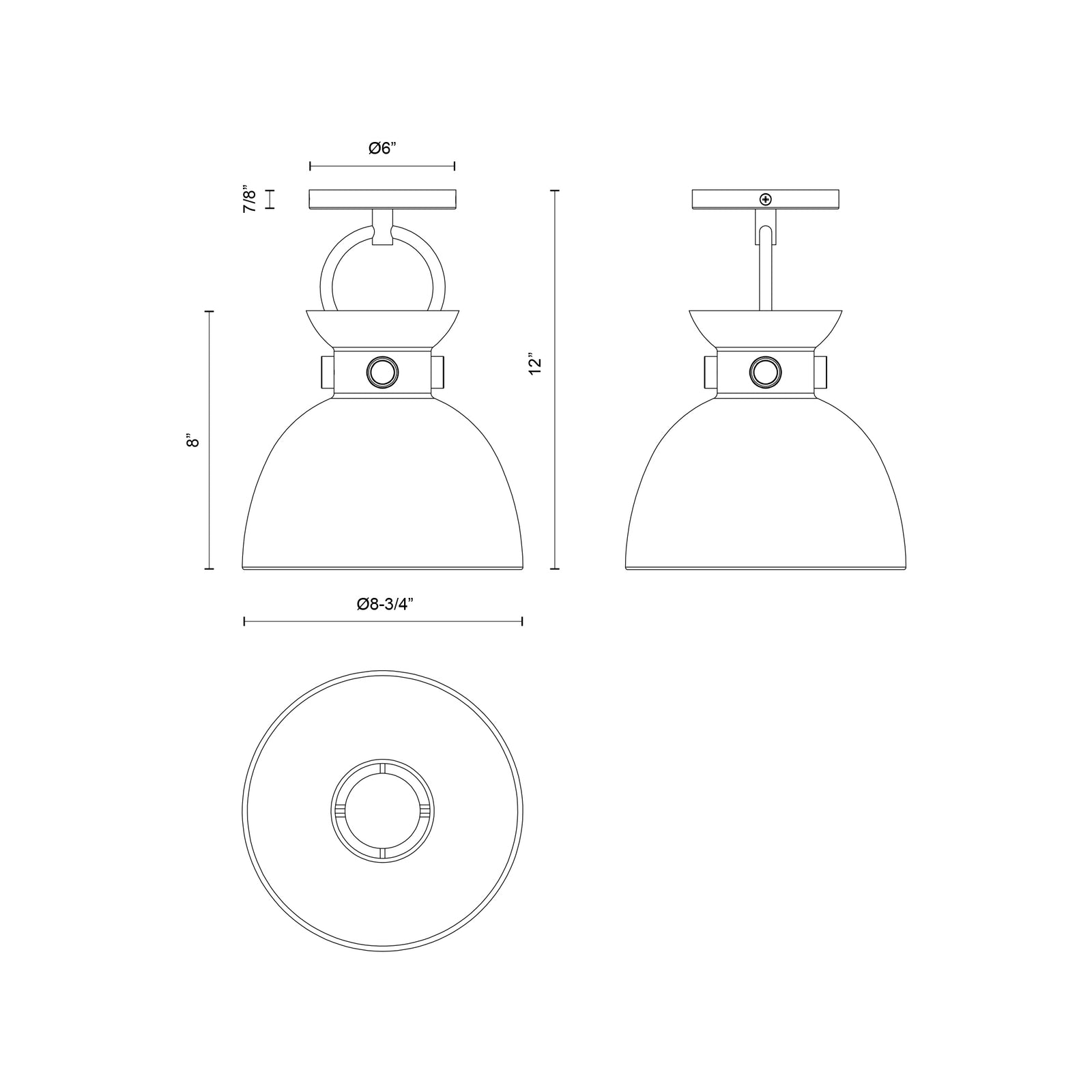 Waldo 9-in Matte Black/Aged Gold 1 Light Semi Flush Mount