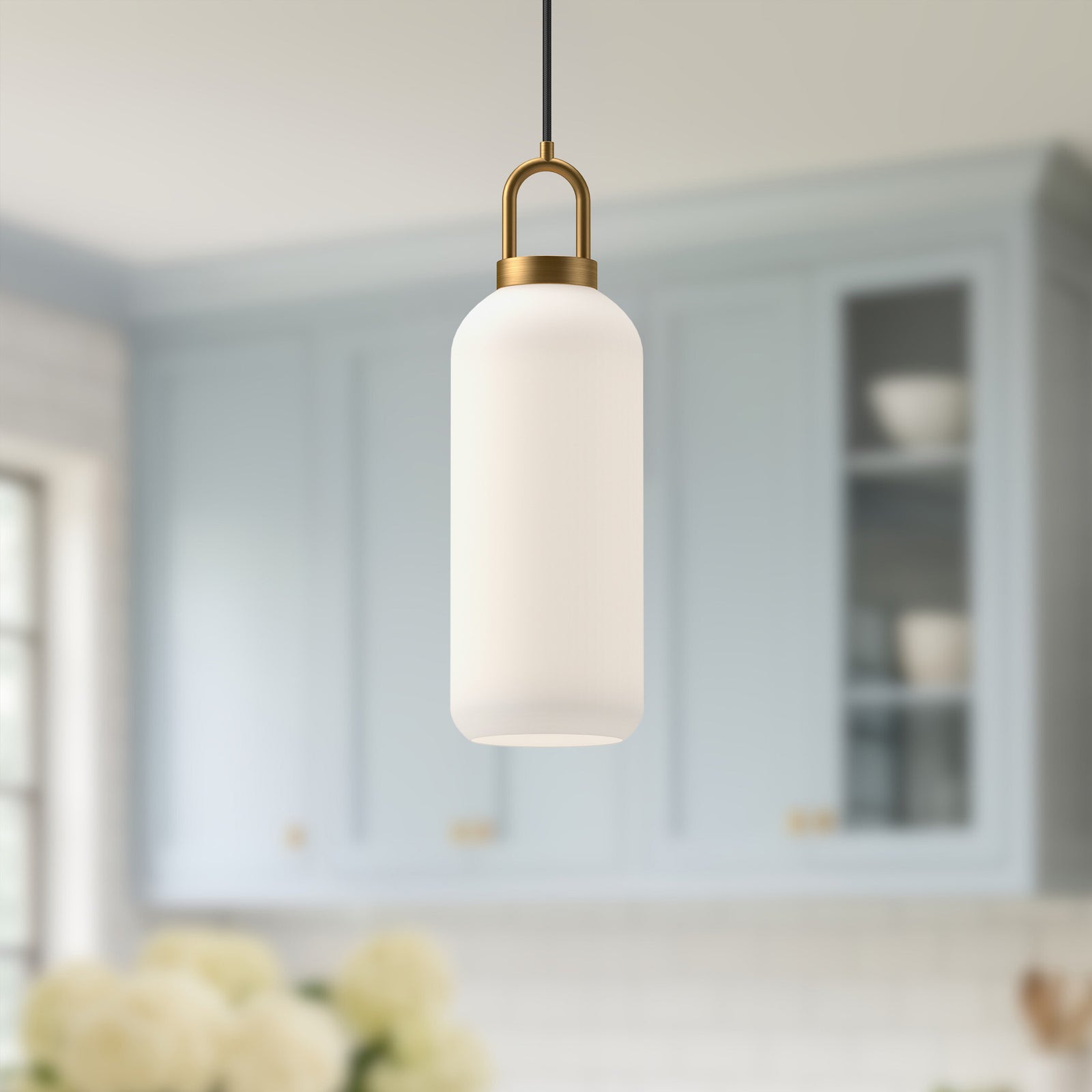 Soji 5-in Aged Gold/Opal Matte Glass 1 Light Pendant