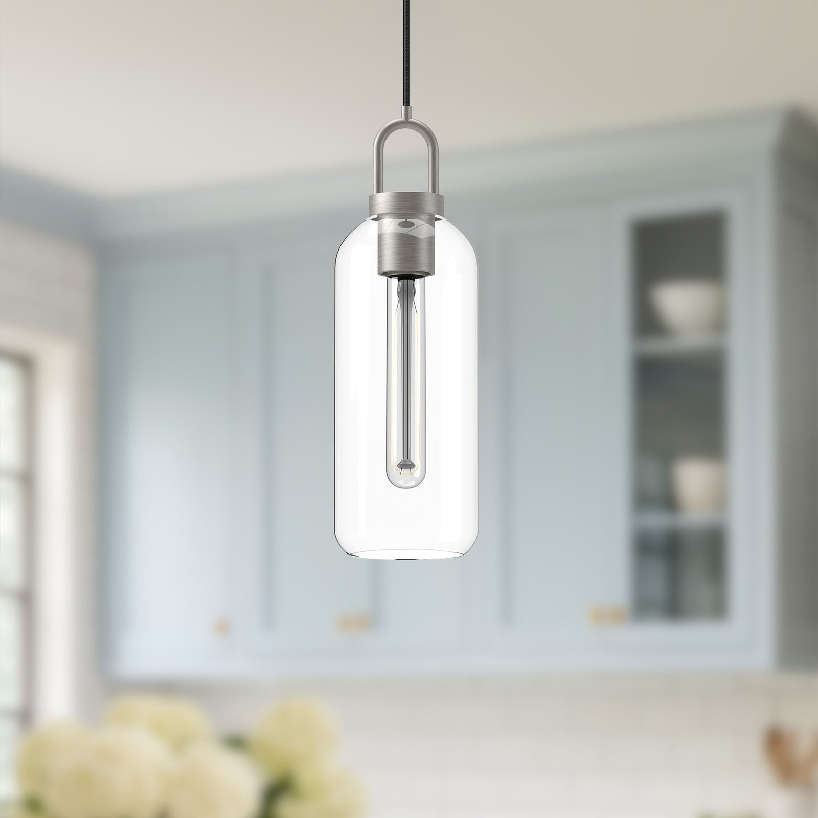 Soji 5-in Brushed Nickel/Clear Glass 1 Light Pendant