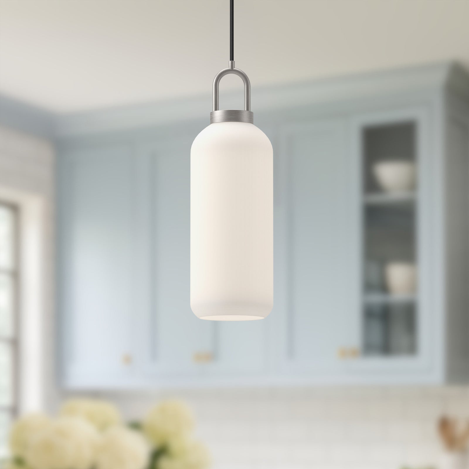 Soji 5-in Brushed Nickel/Opal Matte Glass 1 Light Pendant