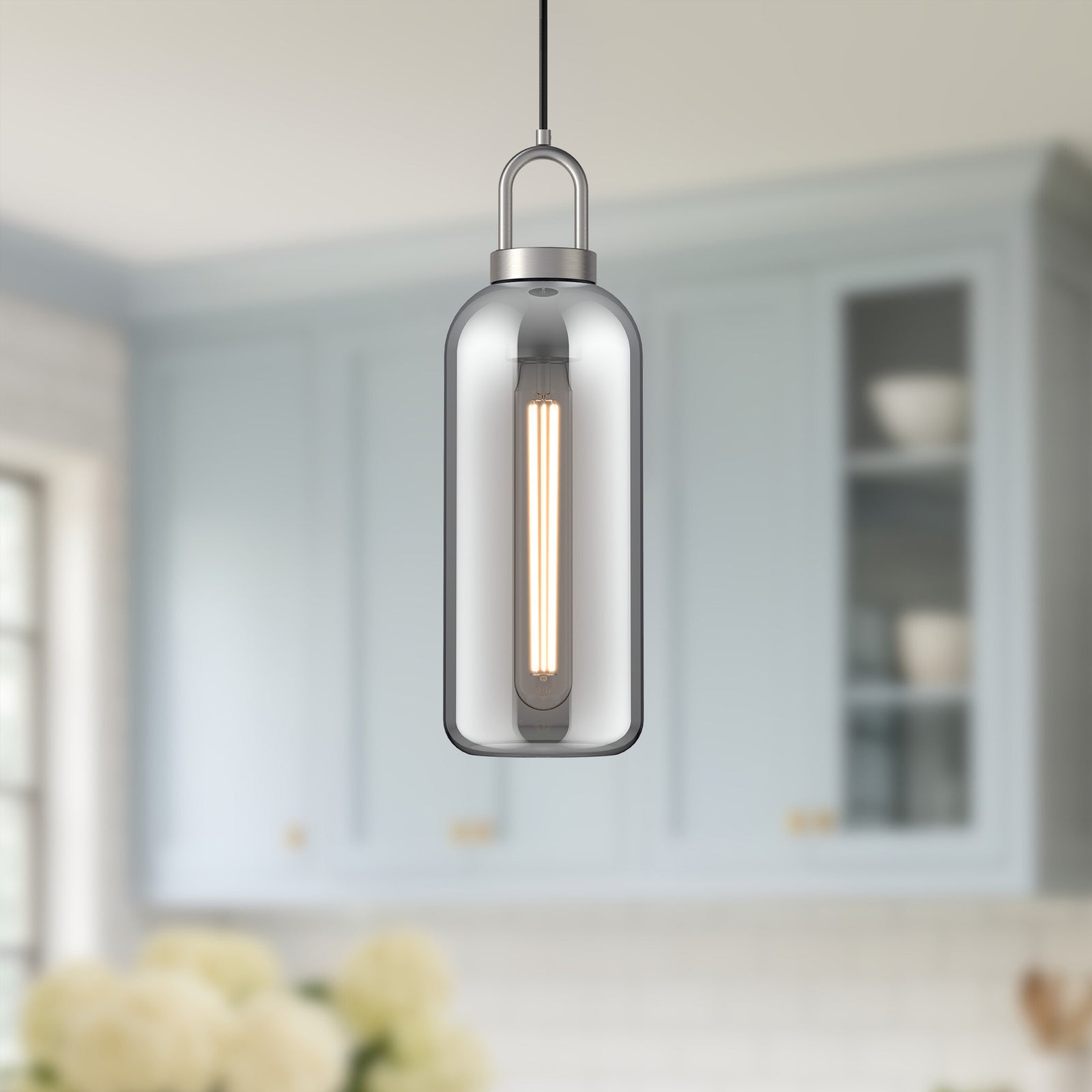 Soji 5-in Brushed Nickel/Smoked Solid Glass 1 Light Pendant