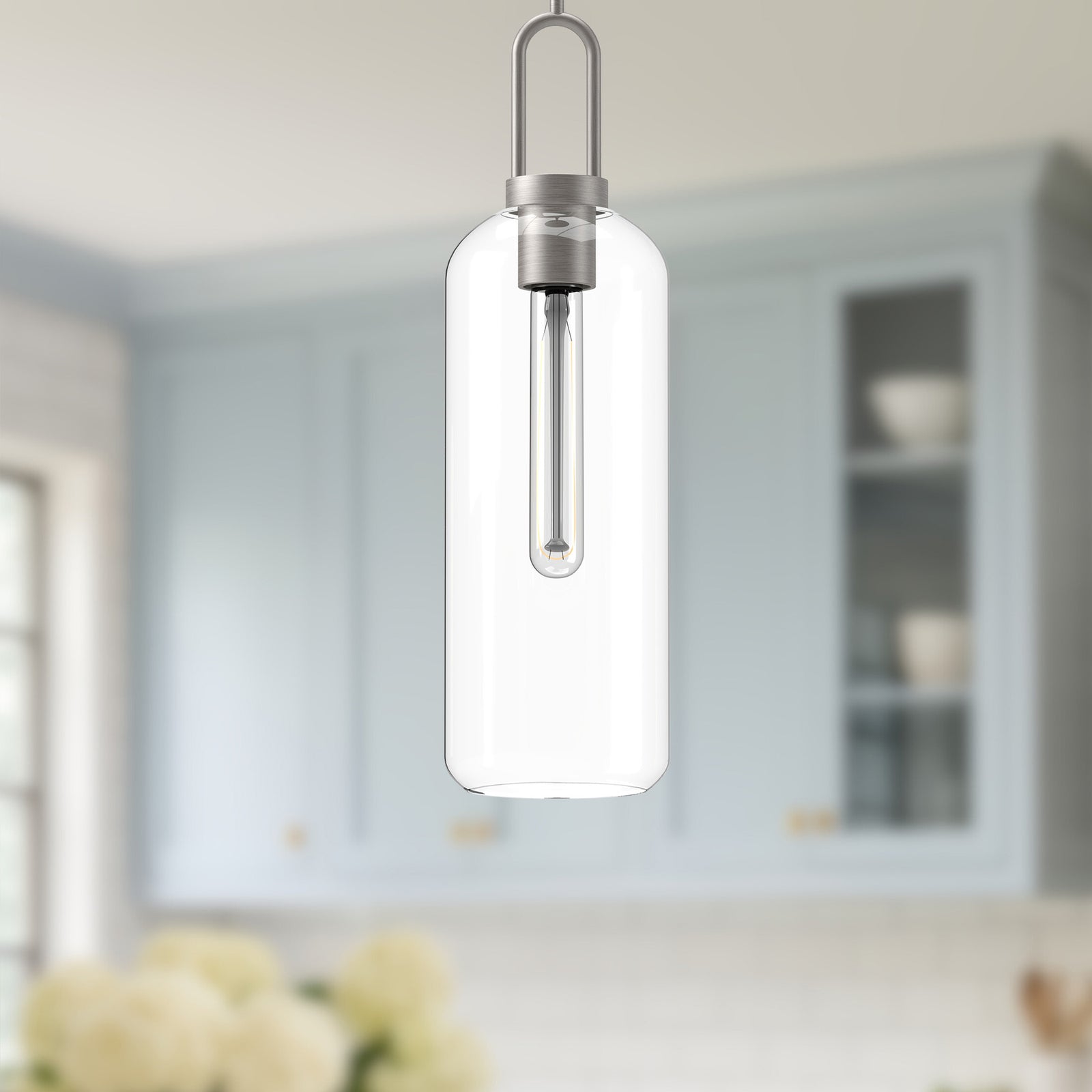 Soji 6-in Brushed Nickel/Clear Glass 1 Light Pendant