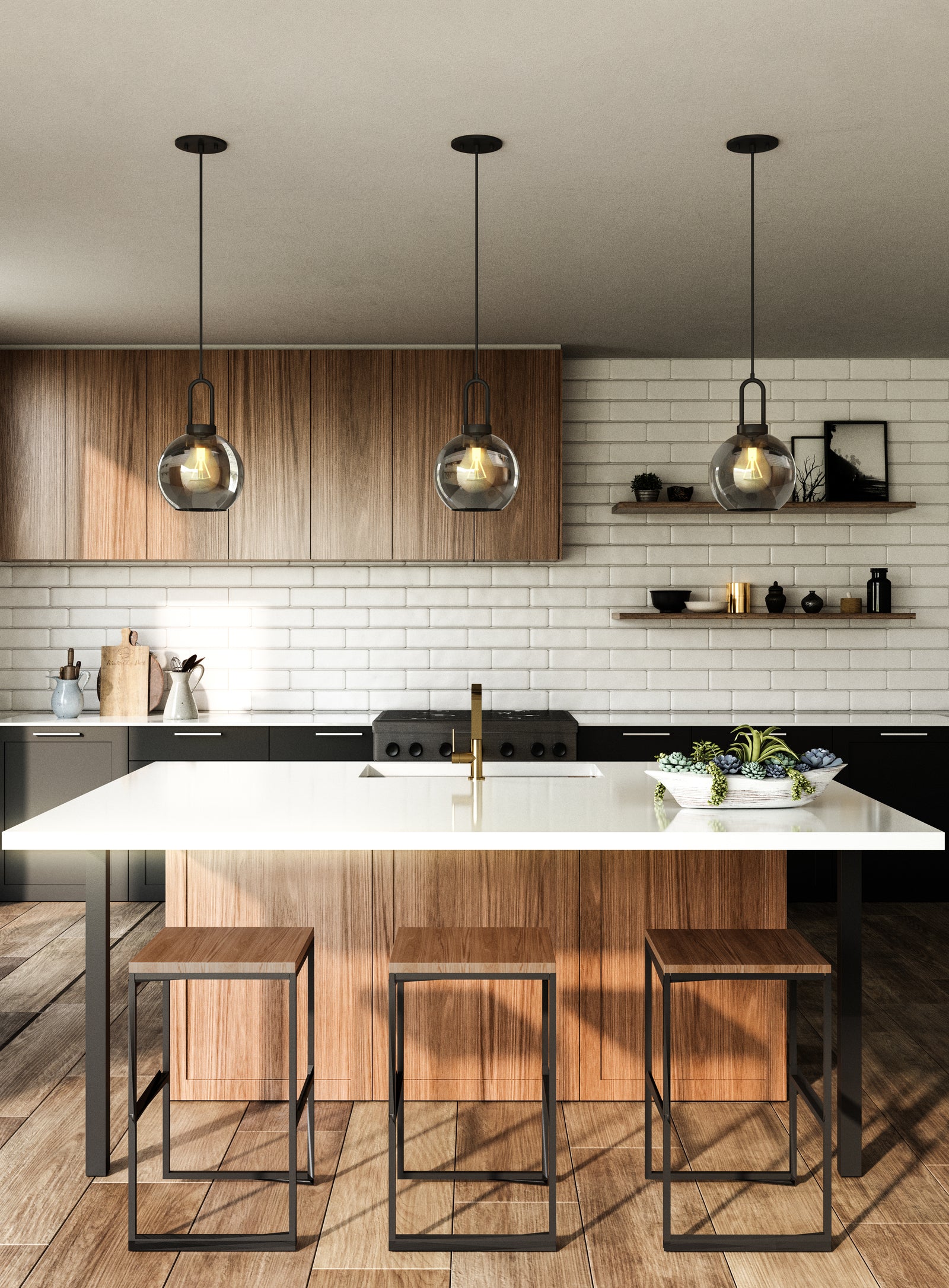 Soji 8-in Matte Black/Smoked Solid Glass 1 Light Pendant