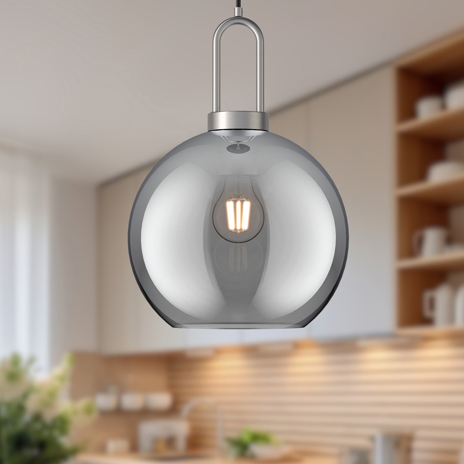 Soji 10-in Brushed Nickel/Smoked Solid Glass 1 Light Pendant