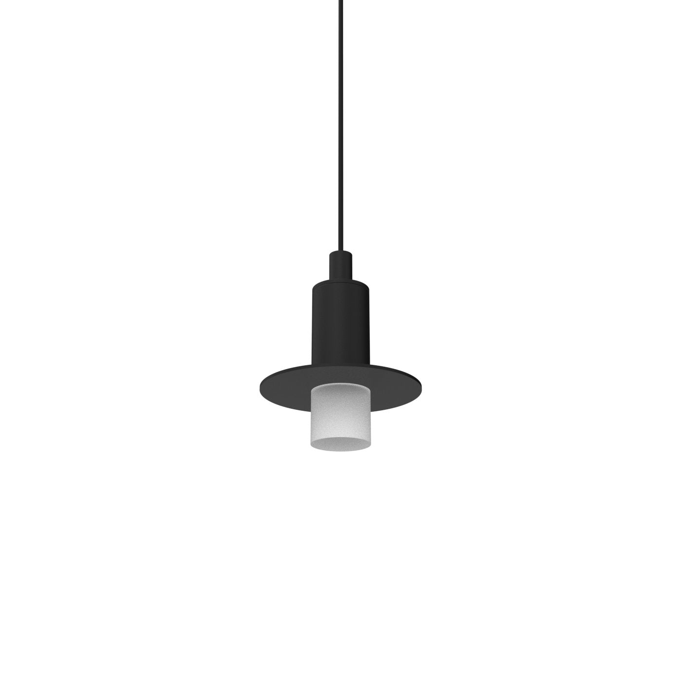 Short Frosted Light Guide Single Pendant with Brim - Matte Black