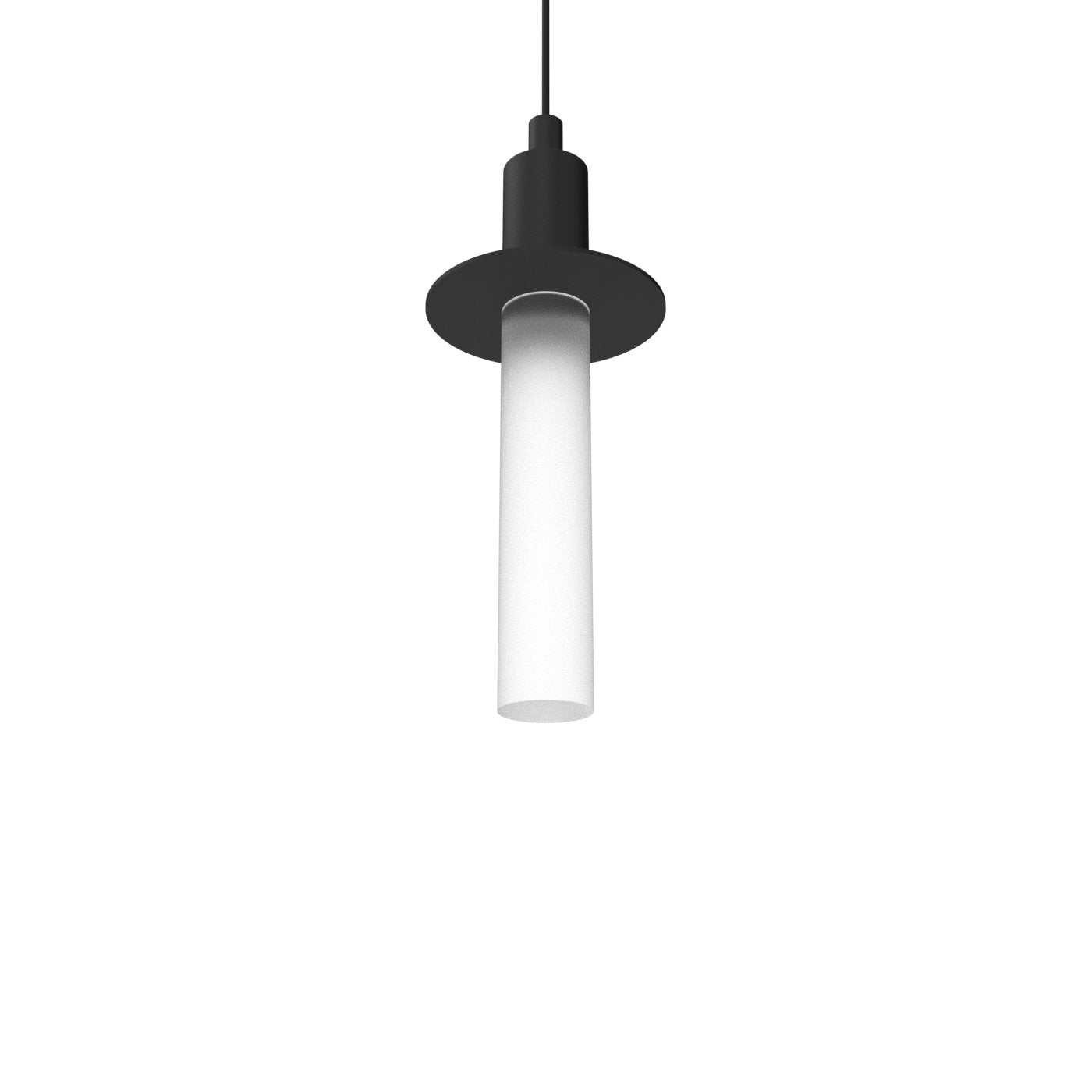 Tall Frosted Light Guide Single Pendant with Brim - Matte Black