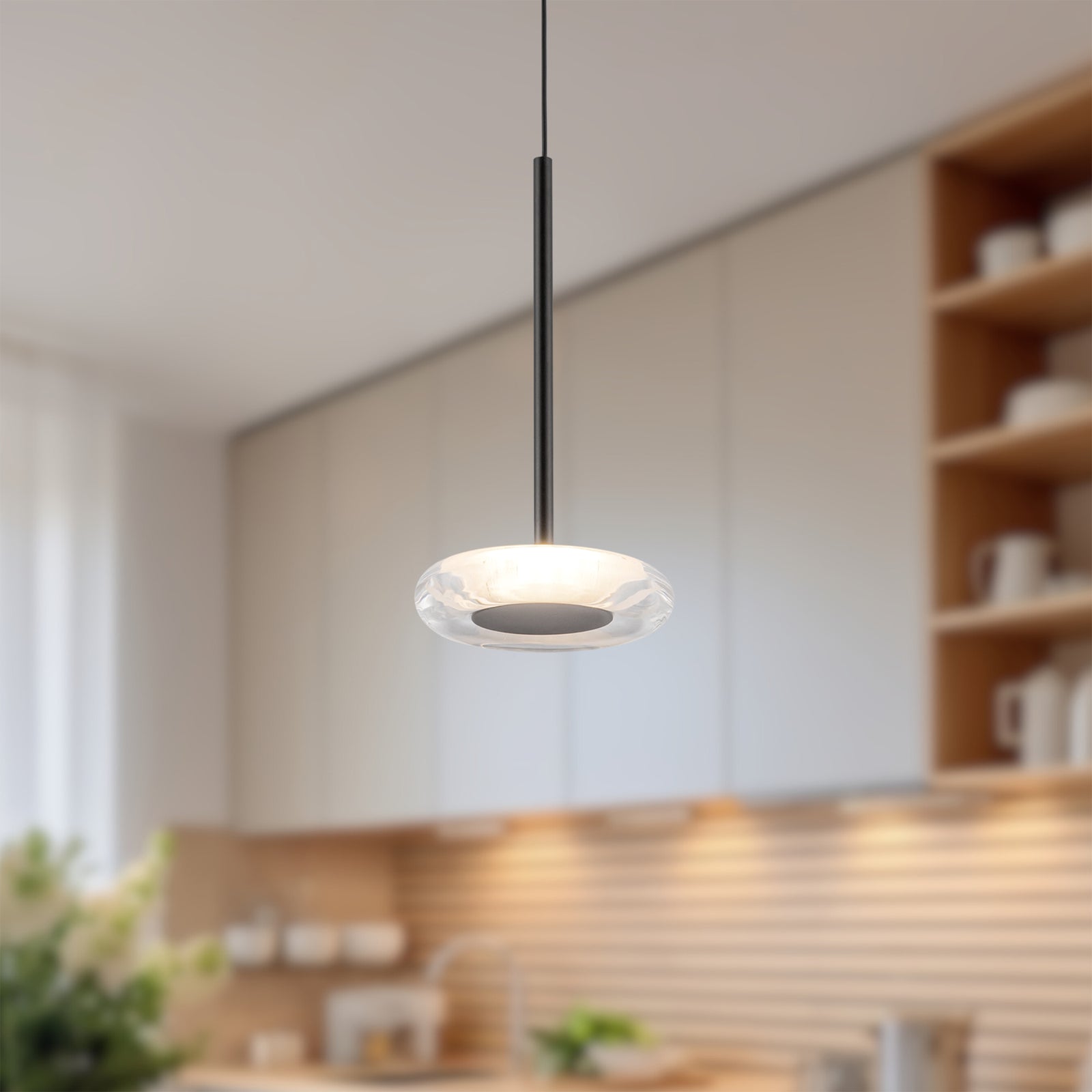Stephord 4-in Black/Clear Glass LED Pendant