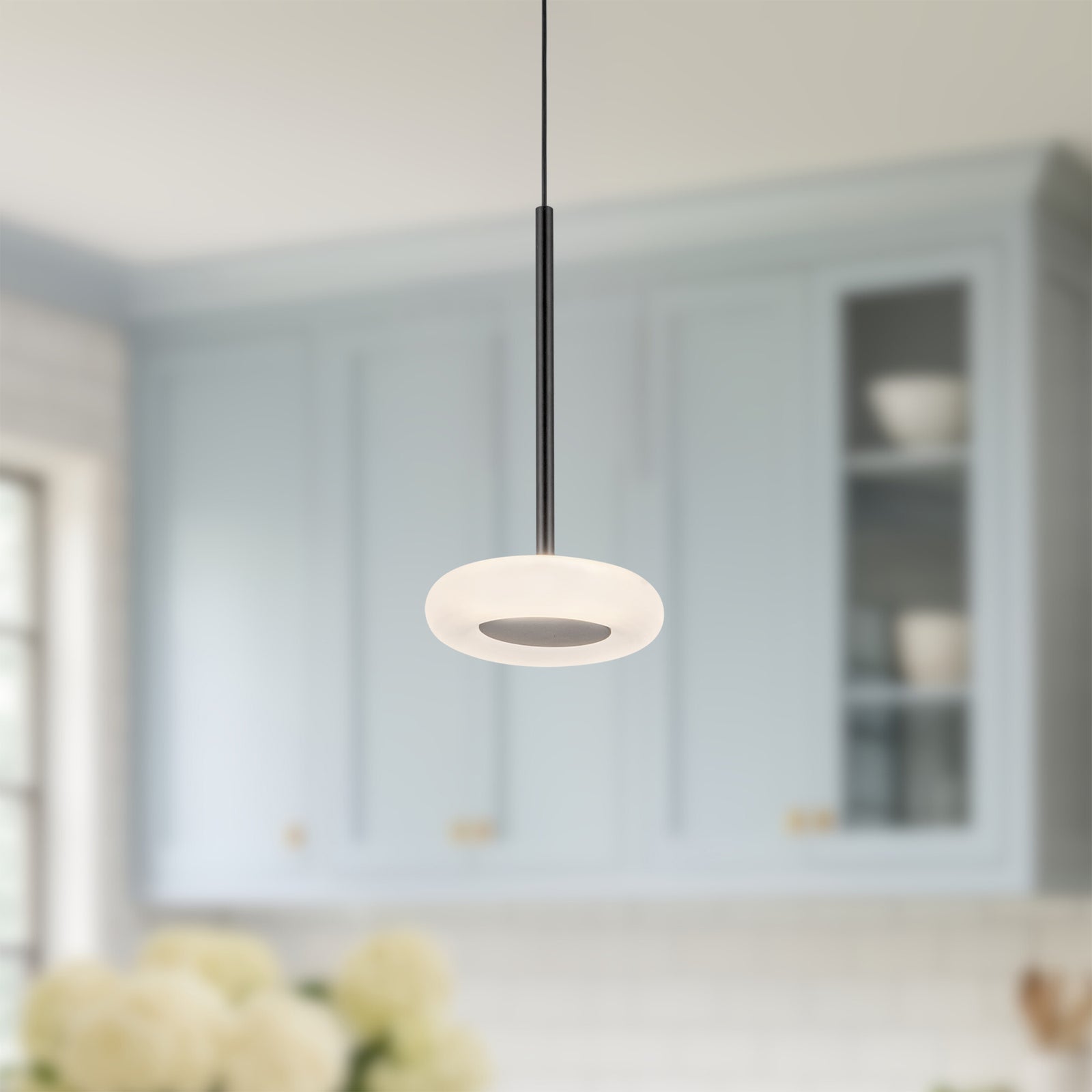 Stephord 4-in Black/Frosted Glass LED Pendant