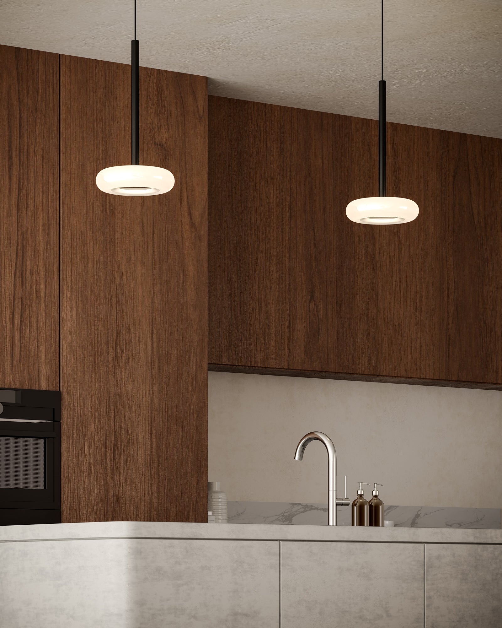 Stephord 4-in Black/Frosted Glass LED Pendant