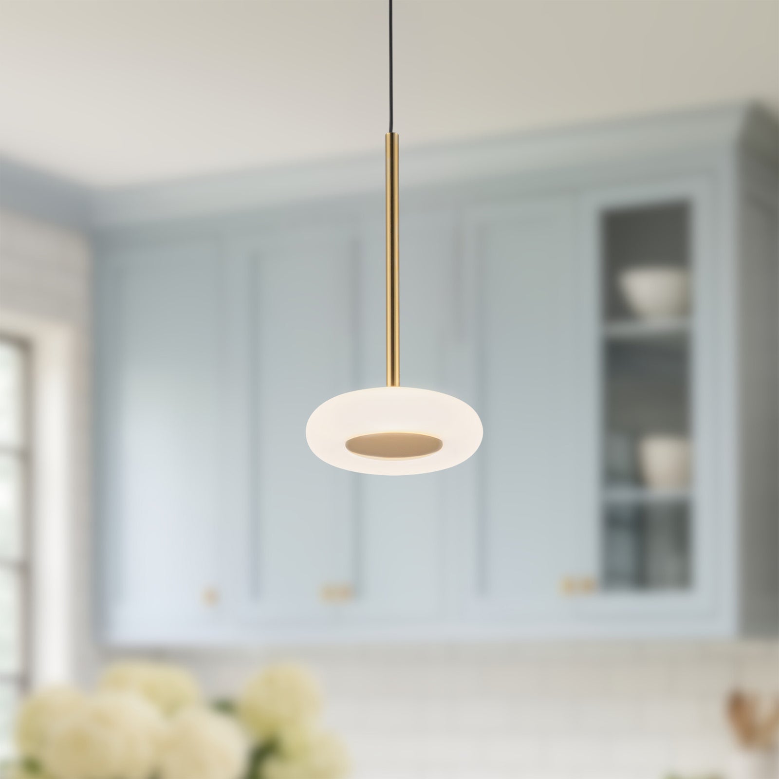 Stephord 4-in Metallic Brass/Frosted Glass LED Pendant