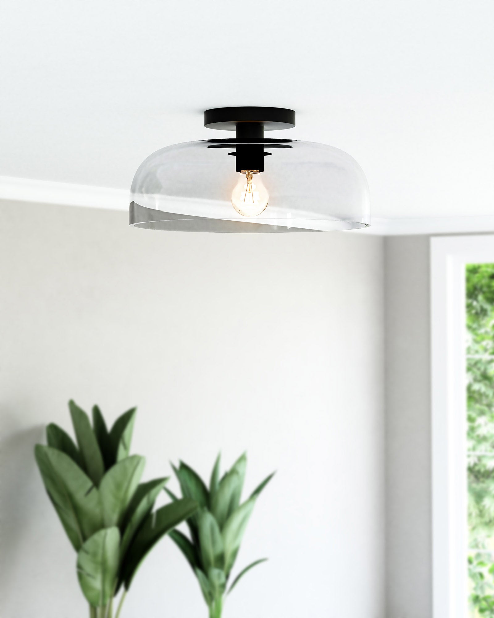 Sylvia 12-in Matte Black/Clear Glass 1 Light Semi-Flush