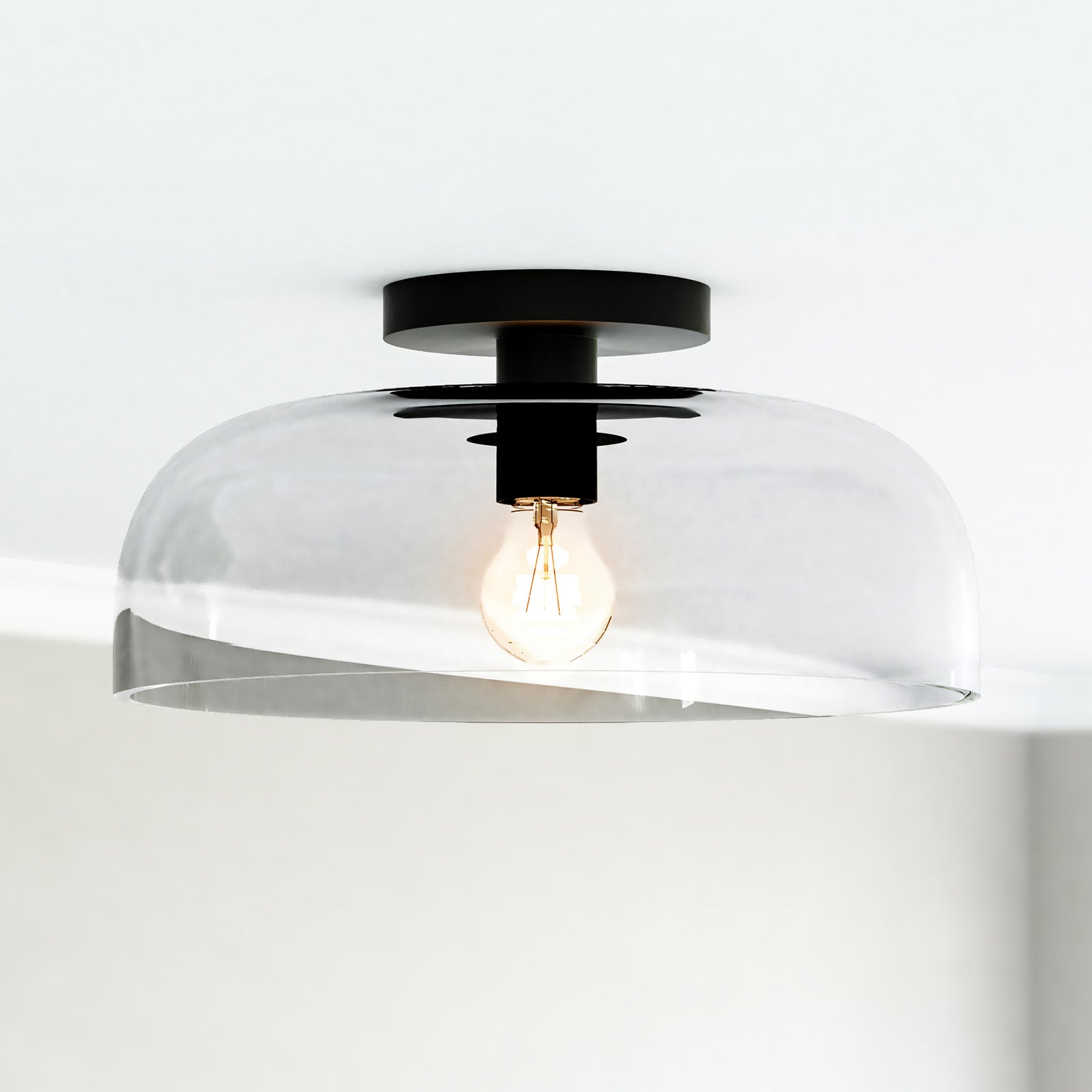 Sylvia 12-in Matte Black/Clear Glass 1 Light Semi-Flush