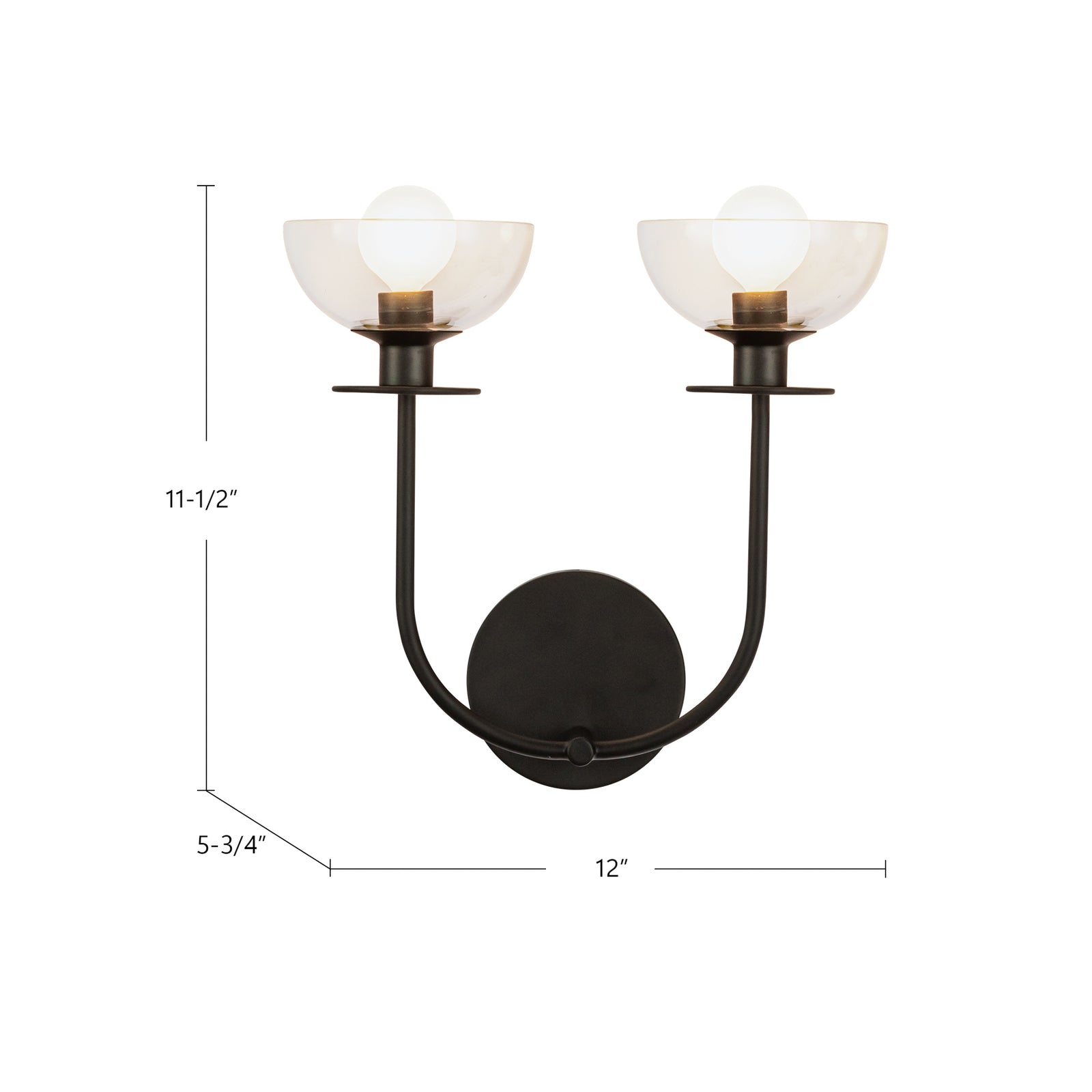 Sylvia 12-in Matte Black/Clear Glass 2 Lights Wall Vanity