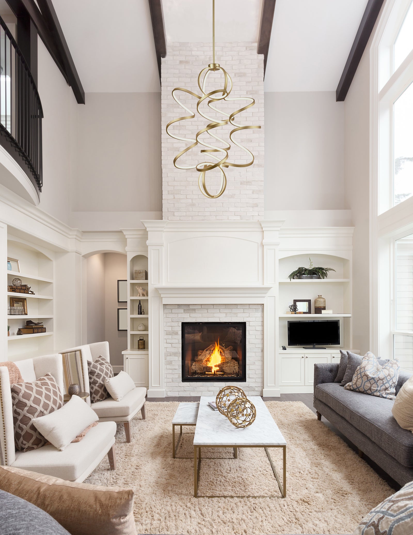Synergy 41-in Antique Brass LED Chandeliers