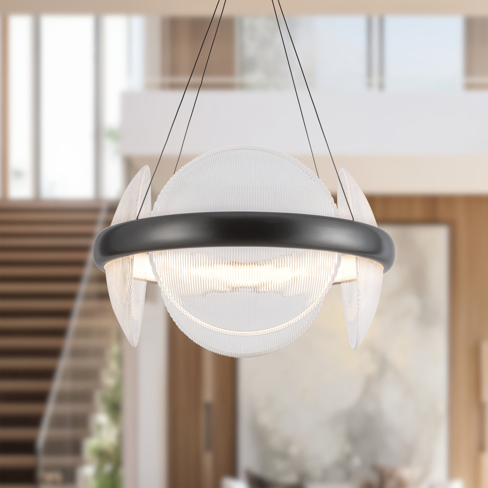 Taurus 22-in Urban Bronze/Clear Ribbed Glass LED Chandelier