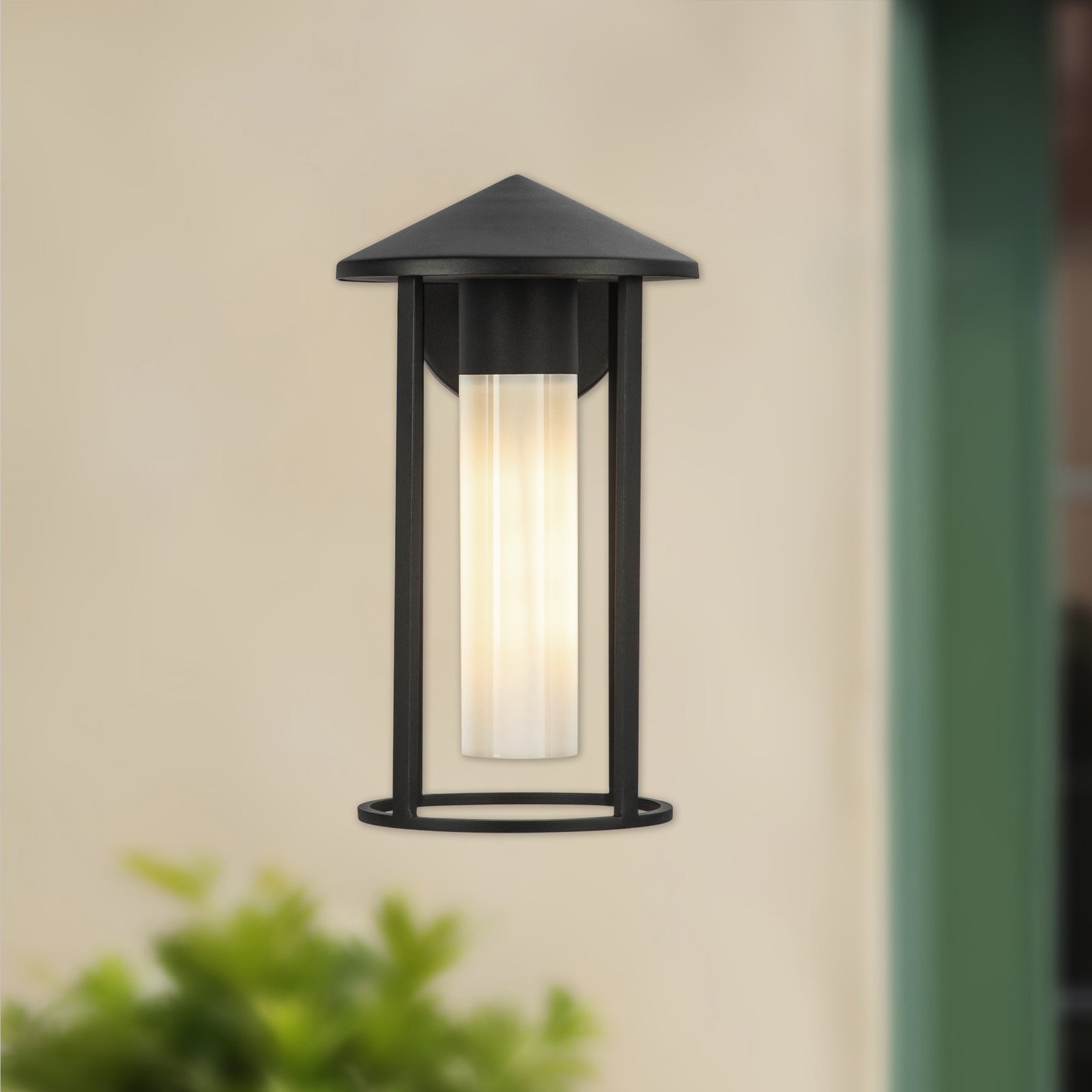 Tenko 12-in Black/Glossy Opal Glass 1 Light Exterior Wall
