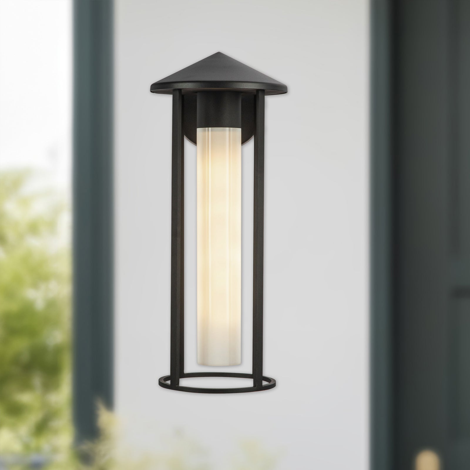 Tenko 18-in Black/Glossy Opal Glass 1 Light Exterior Wall