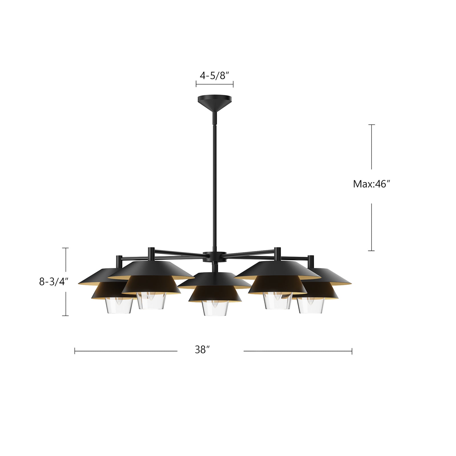 Tetsu 38-in Brushed Gold/Clear Glass 5 Lights Chandeliers