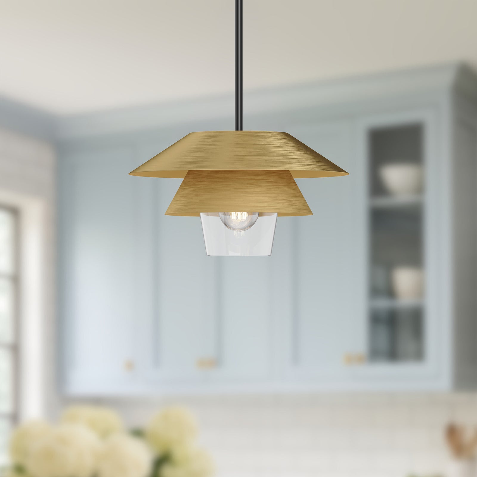 Tetsu 13-in Brushed Gold/Clear Glass 1 Light Pendant
