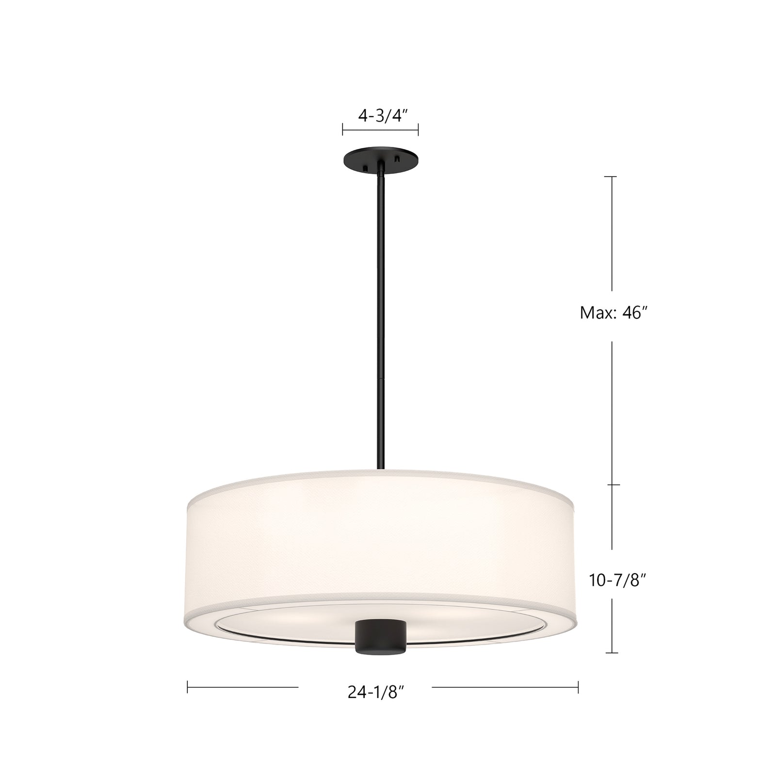 Theo 24-in Matte Black/White Linen 3 Lights Pendant
