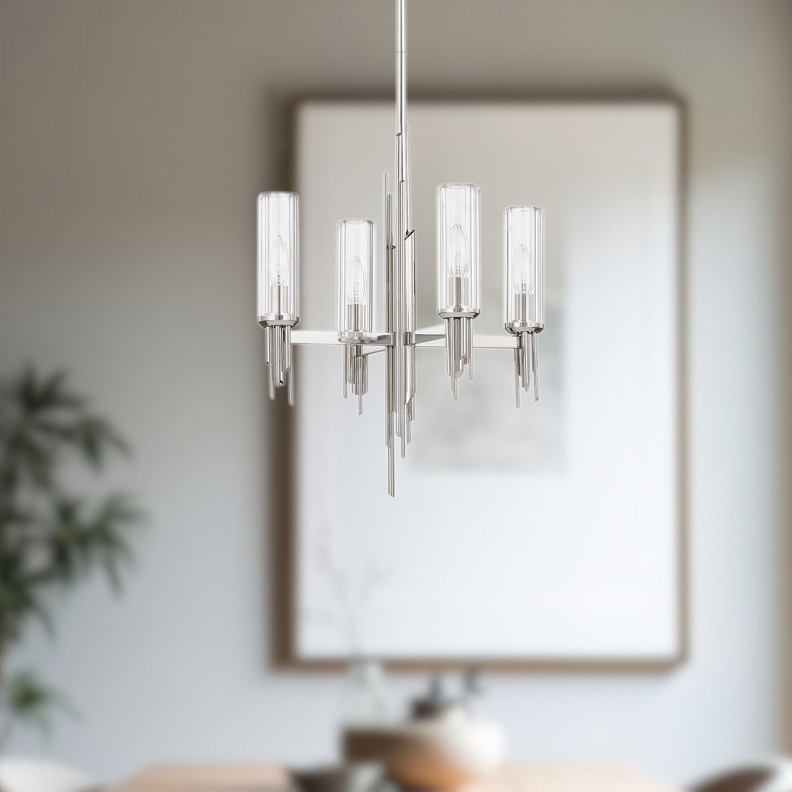 Torres 18-in Polished Nickel/Ribbed Glass 4 Lights Chandeliers
