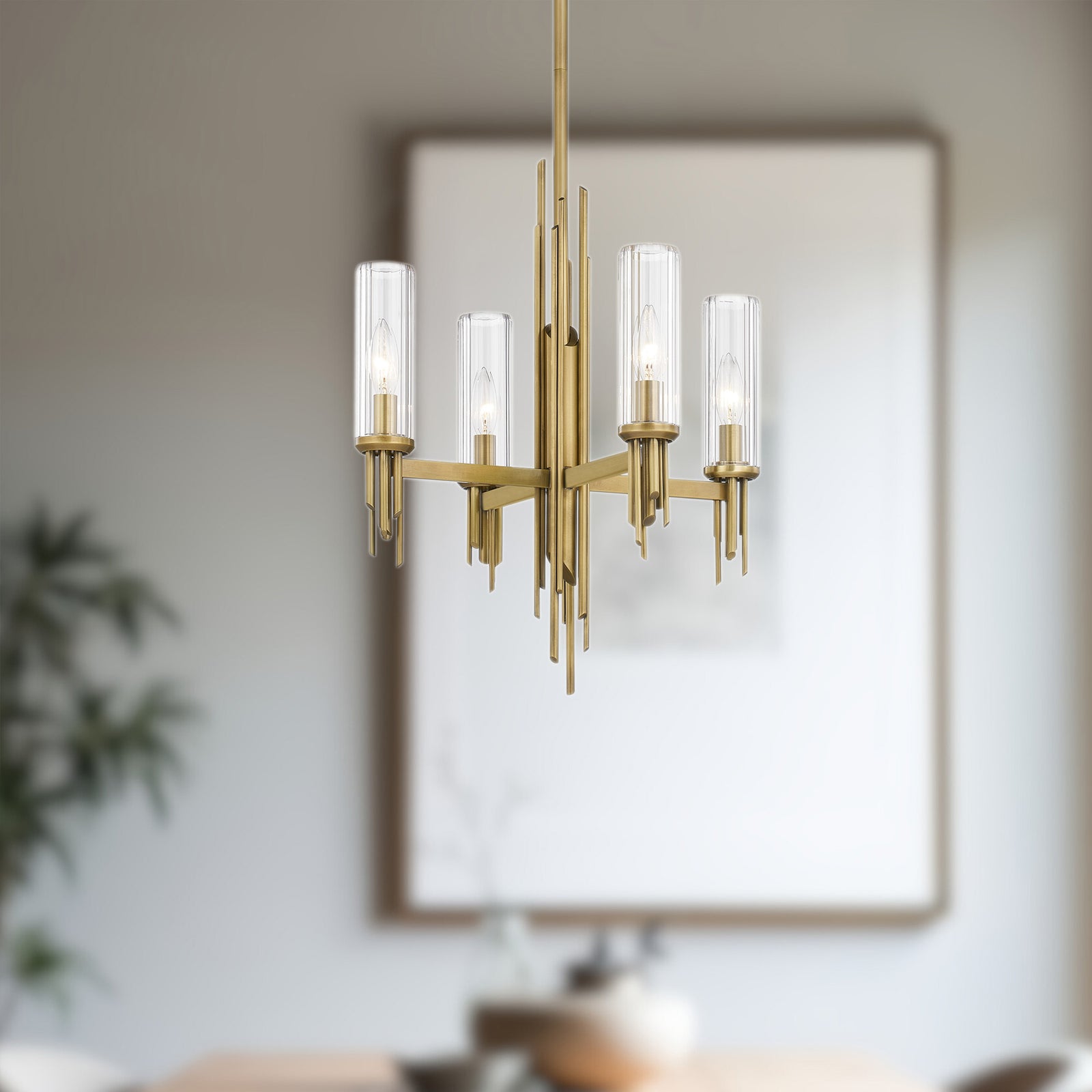 Torres 18-in Ribbed Glass/Vintage Brass 4 Lights Chandeliers