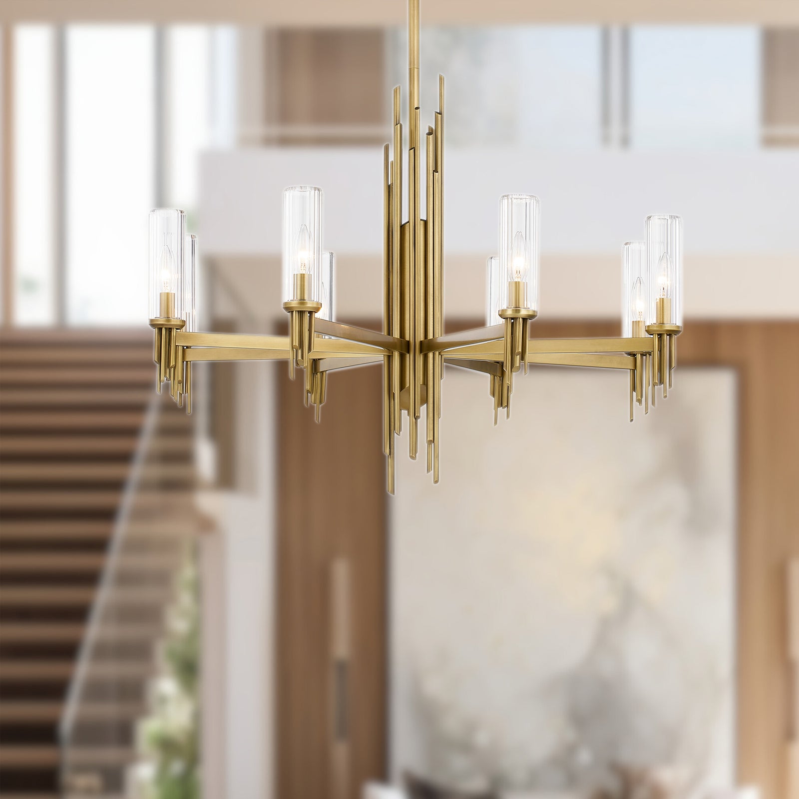 Torres 36-in Ribbed Glass/Vintage Brass 8 Lights Chandeliers