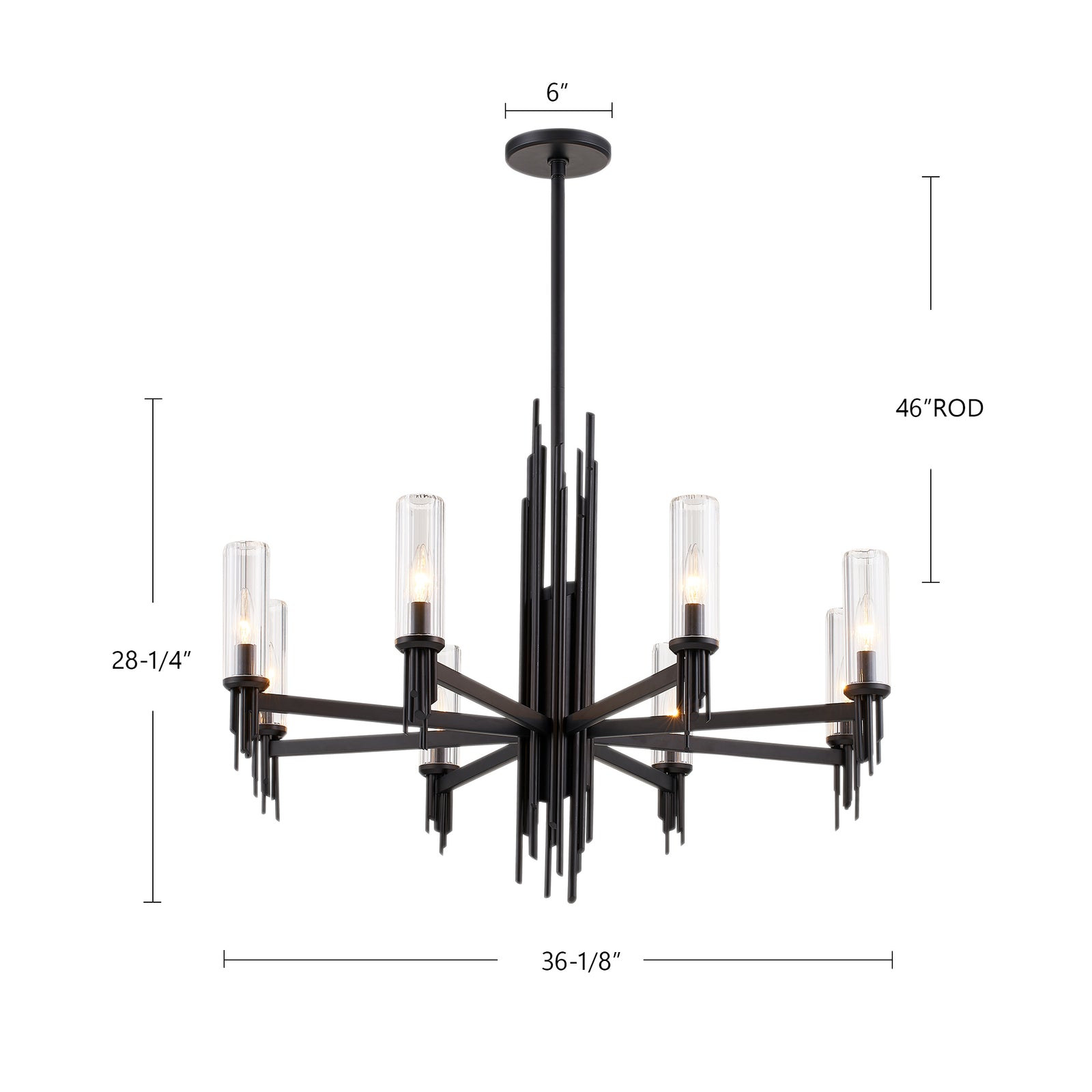 Torres 36-in Ribbed Glass/Vintage Brass 8 Lights Chandeliers