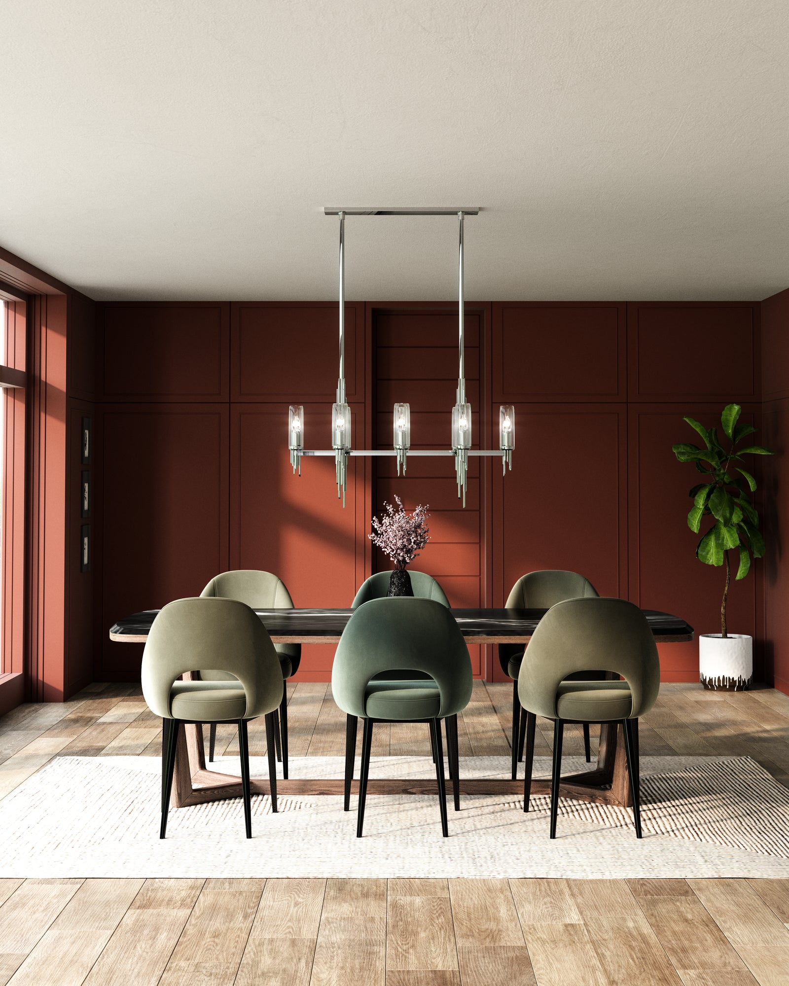 Torres 38-in Polished Nickel/Ribbed Glass 8 Lights Linear Pendant