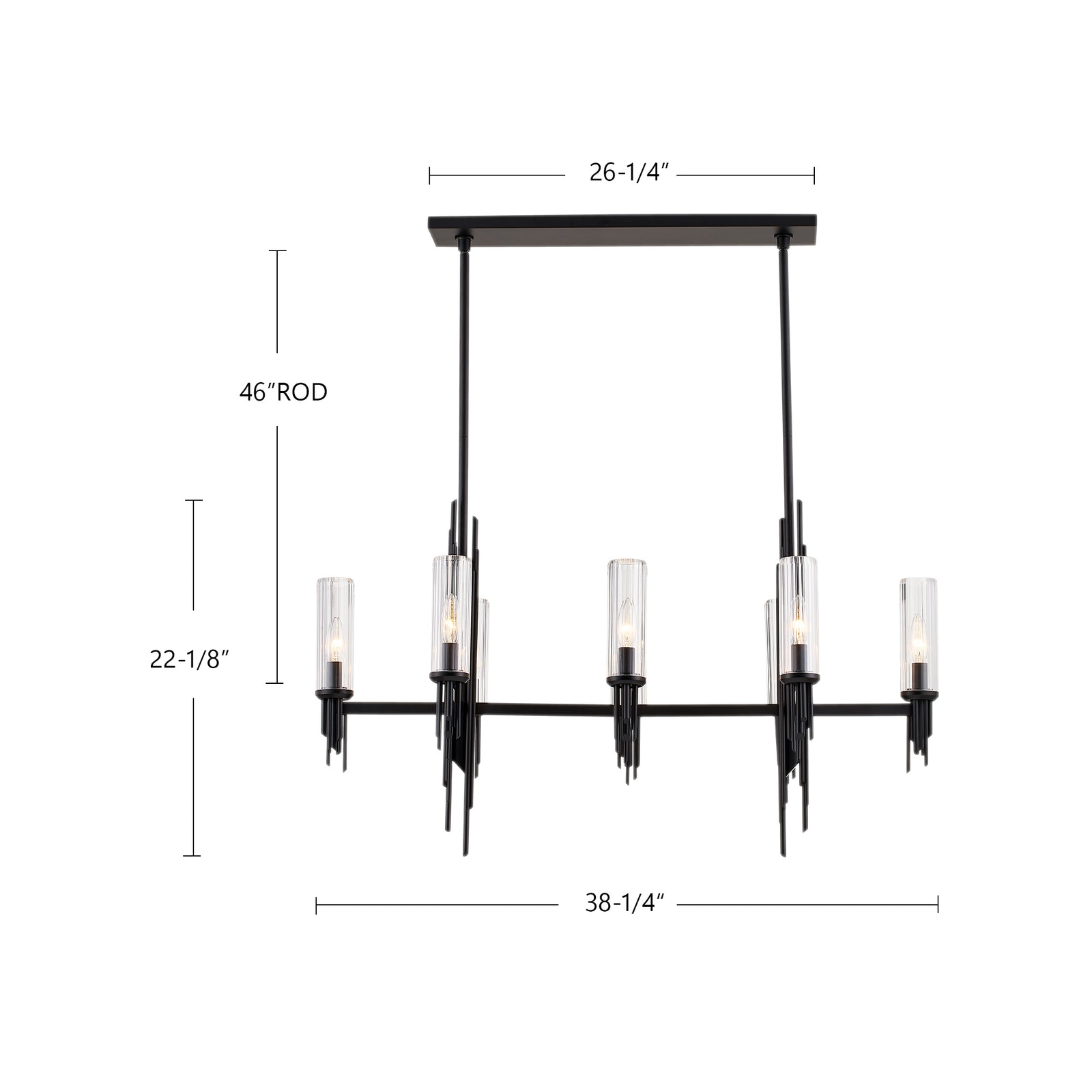Torres 38-in Polished Nickel/Ribbed Glass 8 Lights Linear Pendant