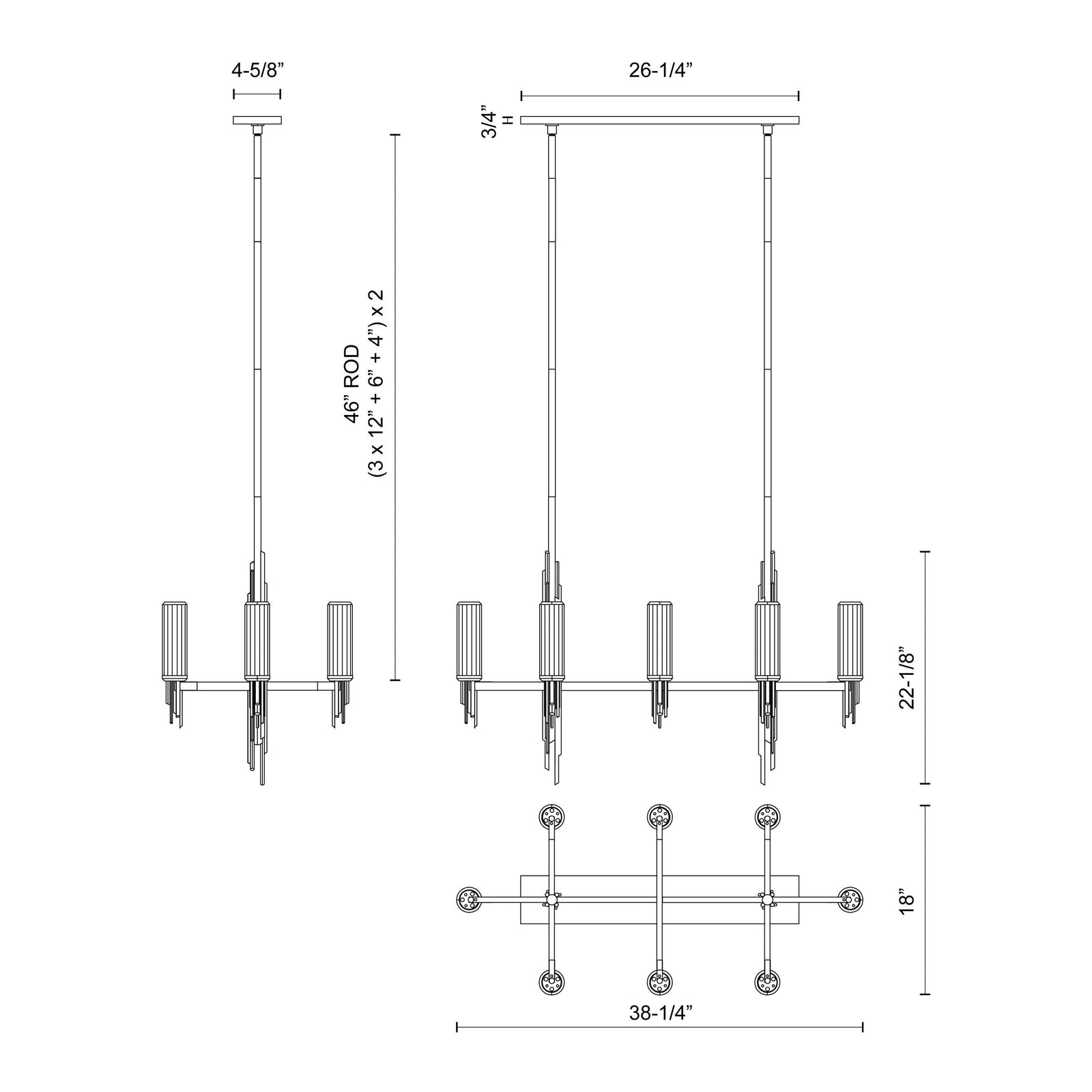Torres 38-in Polished Nickel/Ribbed Glass 8 Lights Linear Pendant