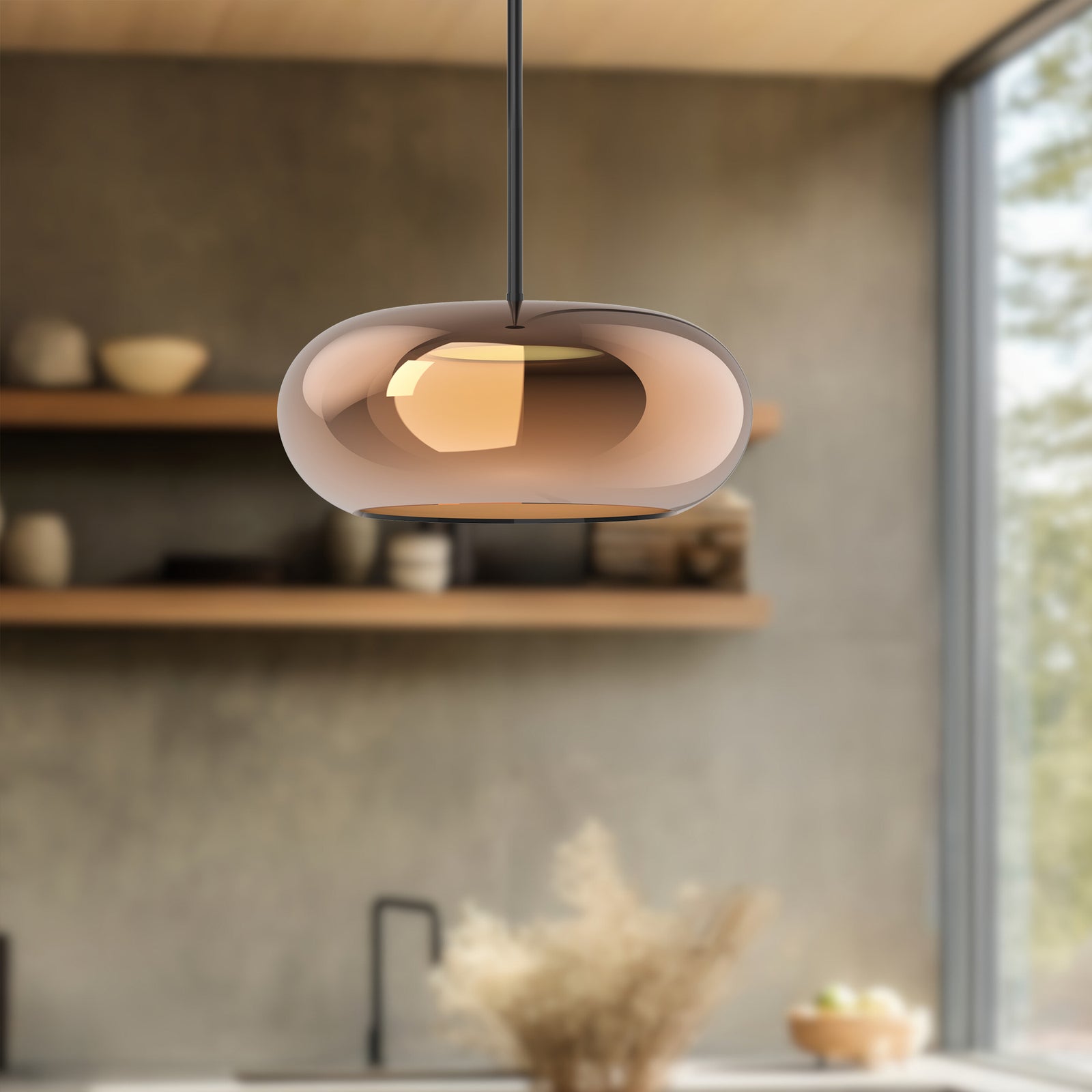 Trinity 14-in Black/Copper LED Pendant