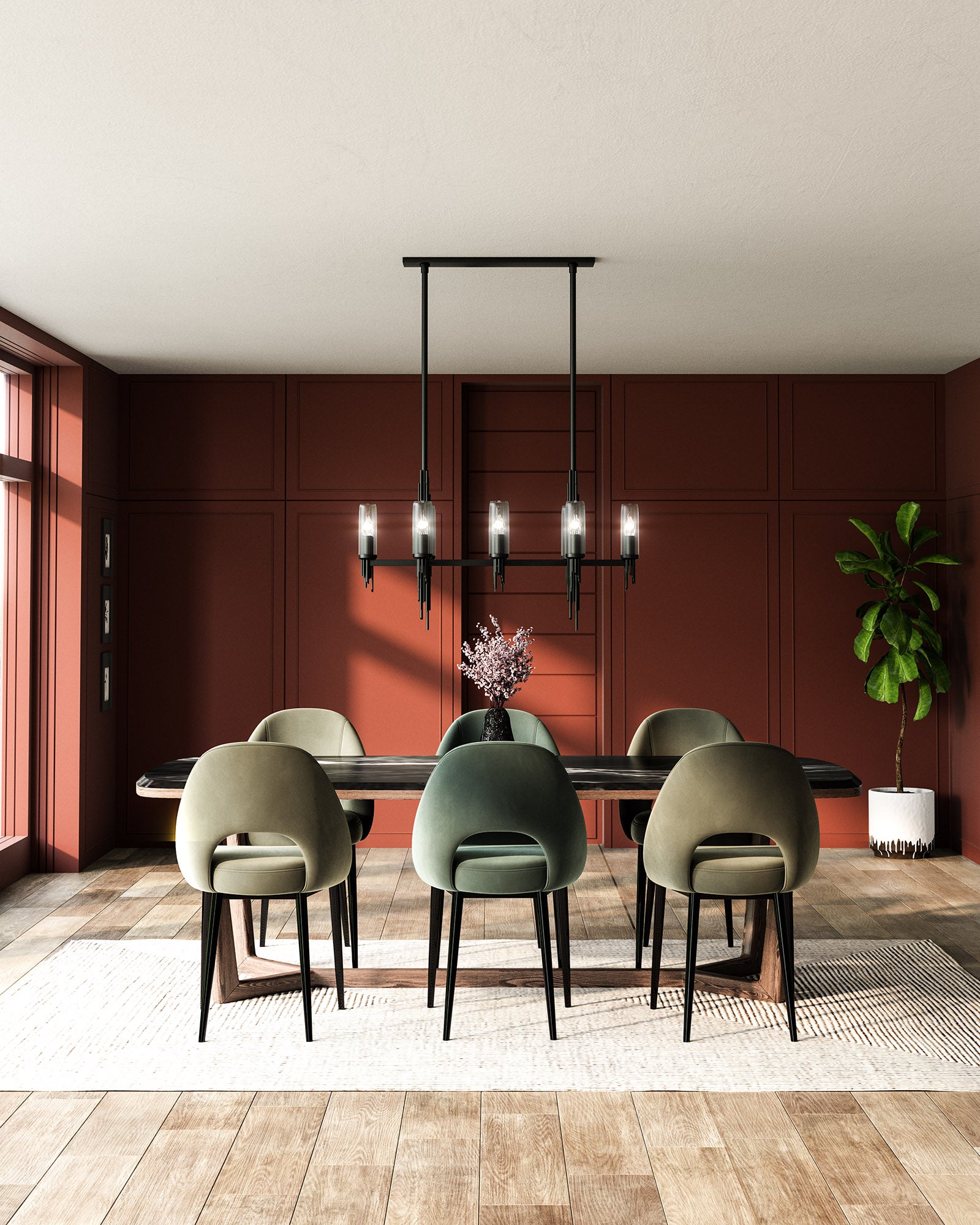 Torres 38-in Clear Ribbed Glass/Matte Black 8 Lights Linear Pendant