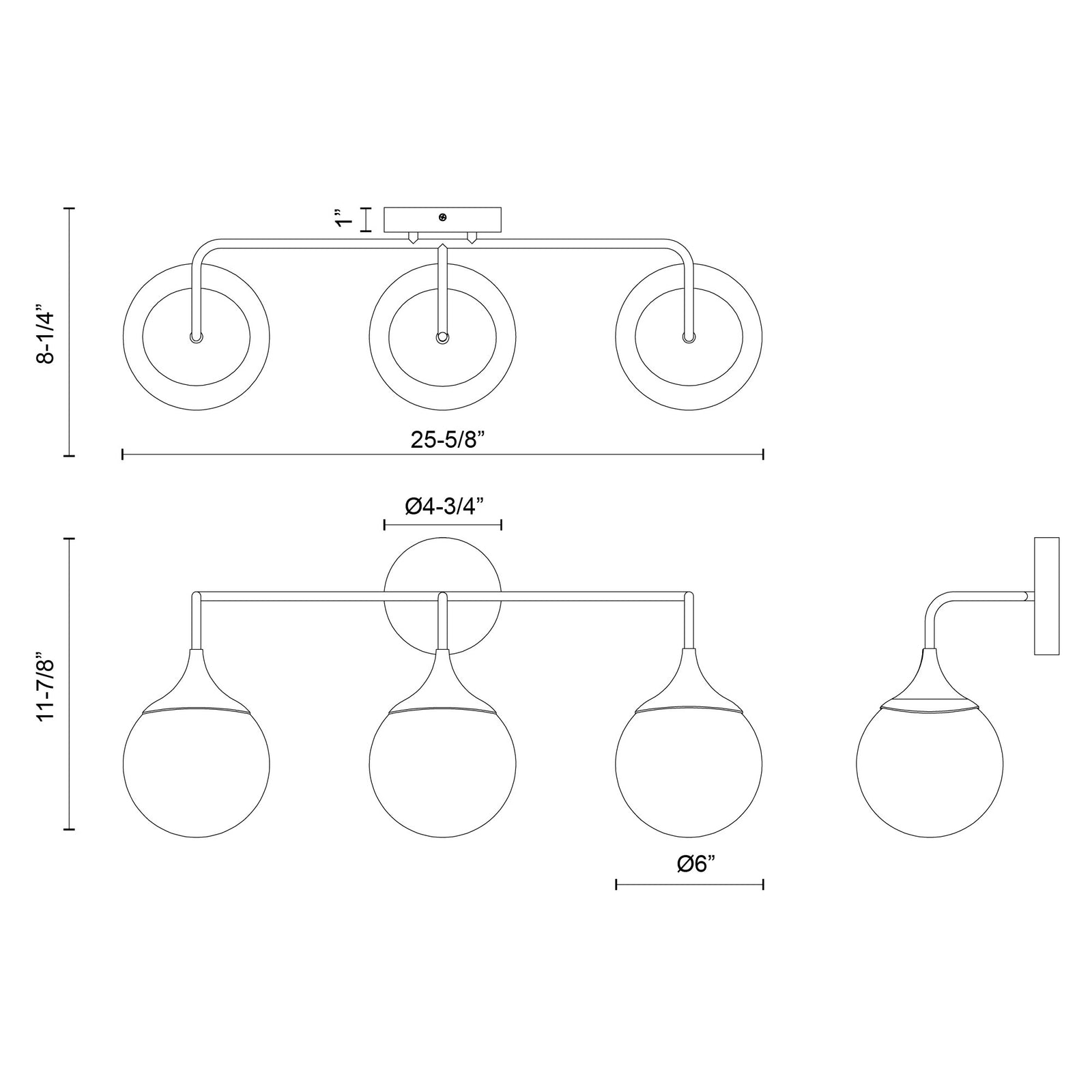 Nouveau 25-in Matte Black/Opal Matte Glass 3 Lights Vanity