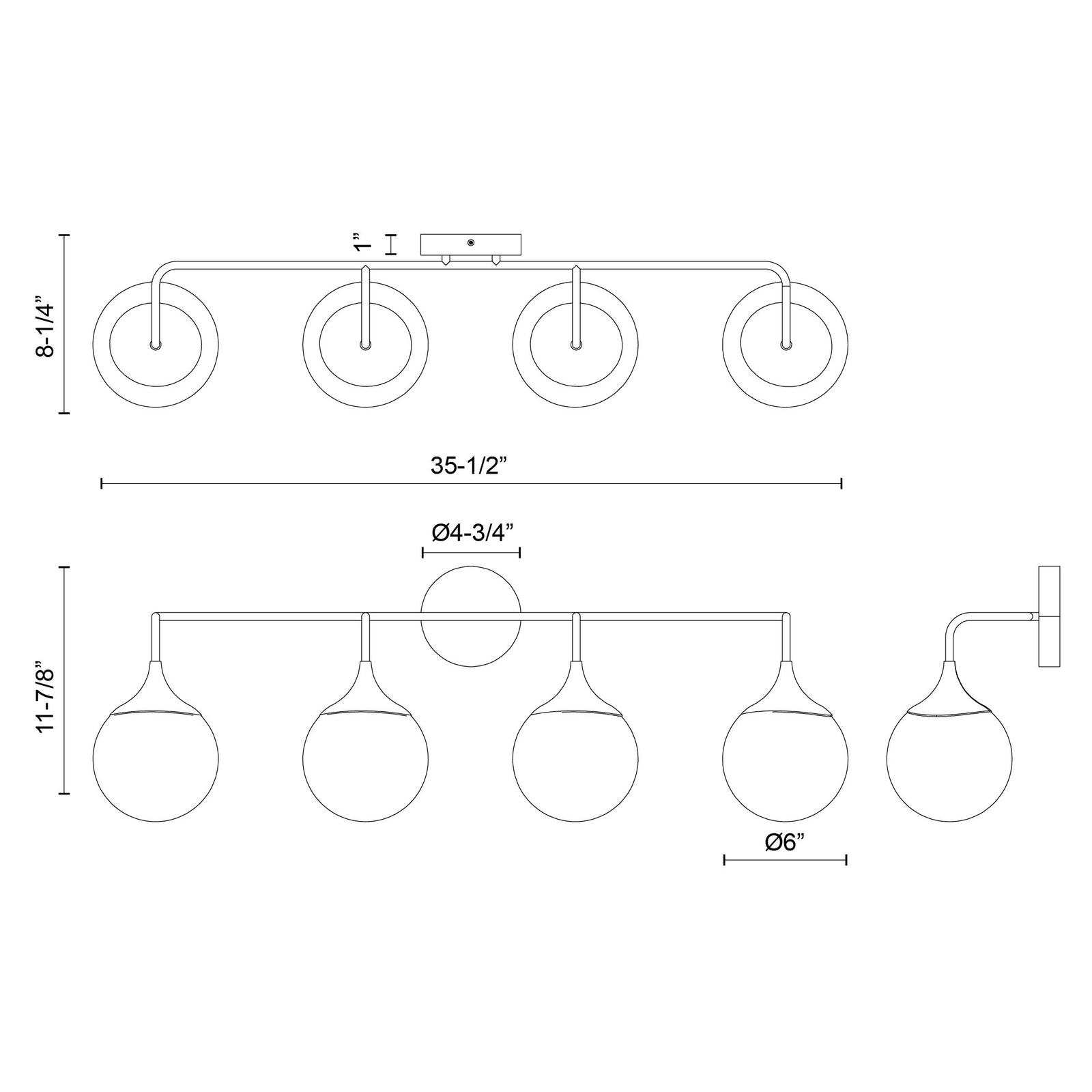 Nouveau 35-in Matte Black/Opal Matte Glass 4 Lights Vanity