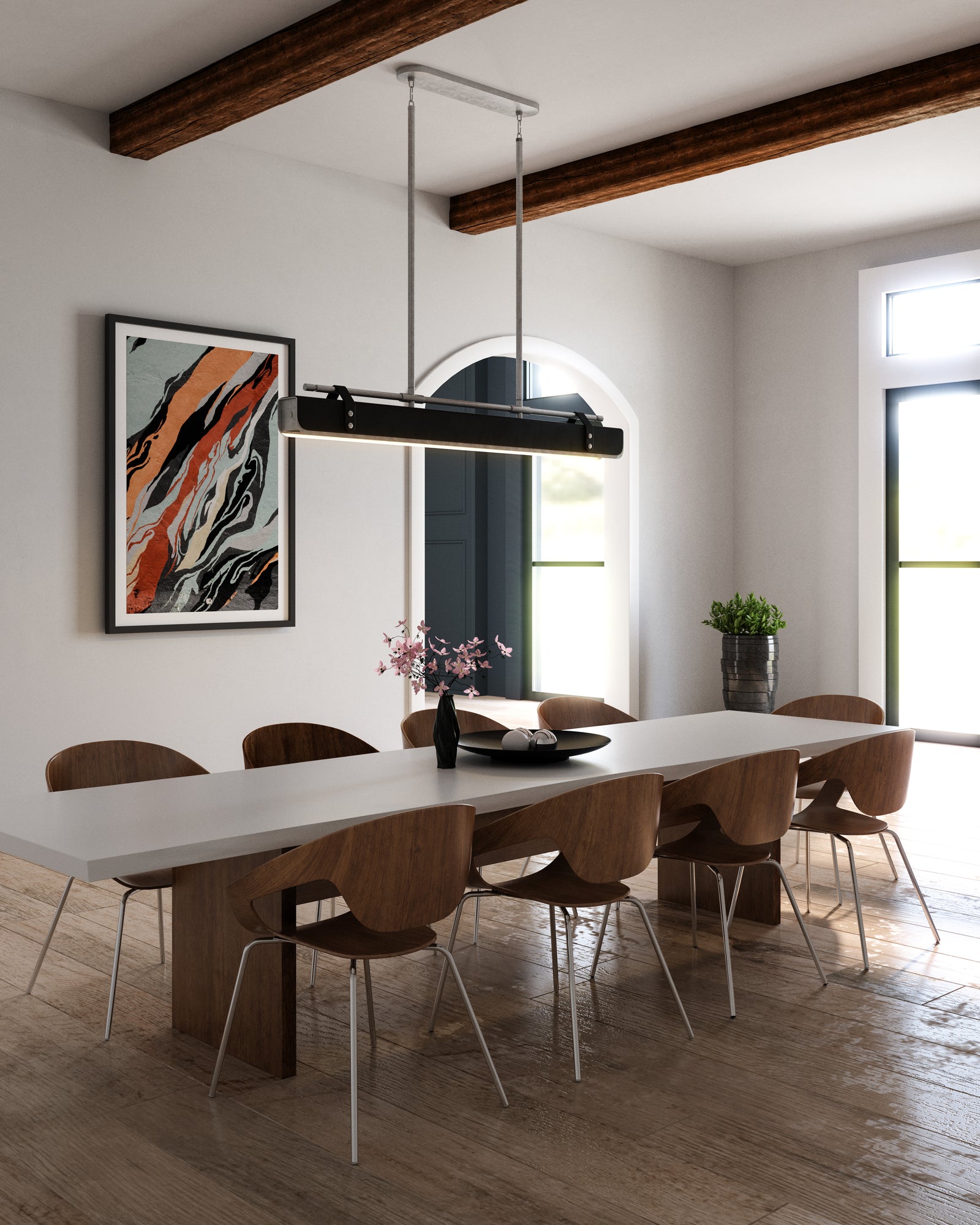 Valise 60-in Aged Nickel/Tuxedo Leather LED Pendant