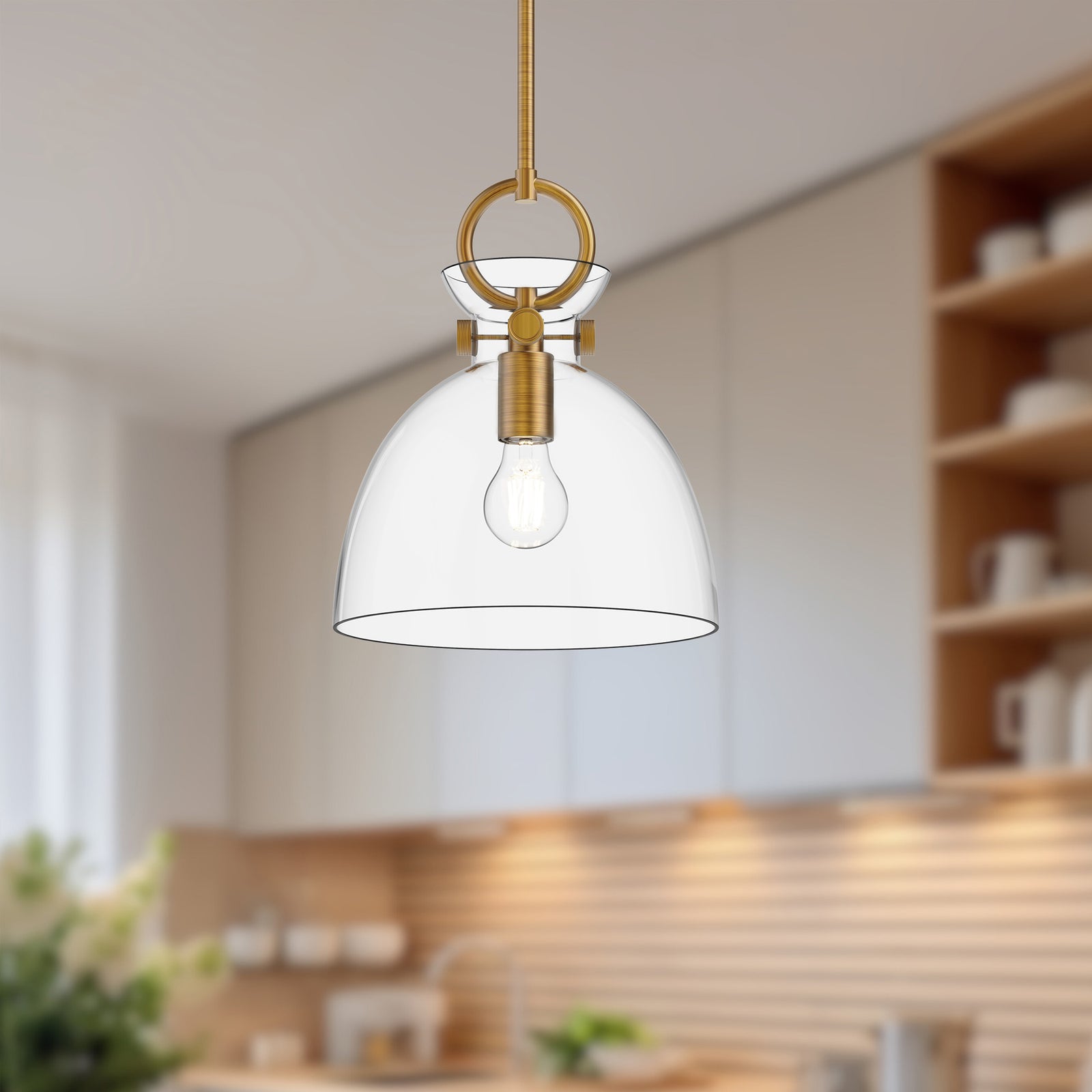 Waldo 11-in Aged Gold/Clear 1 Light Pendant