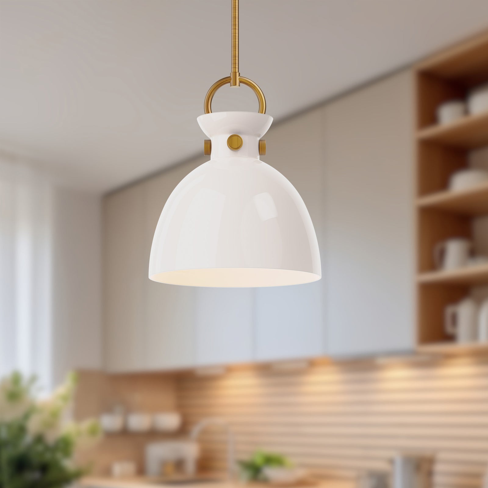 Waldo 11-in Aged Gold/Glossy Opal Glass 1 Light Pendant