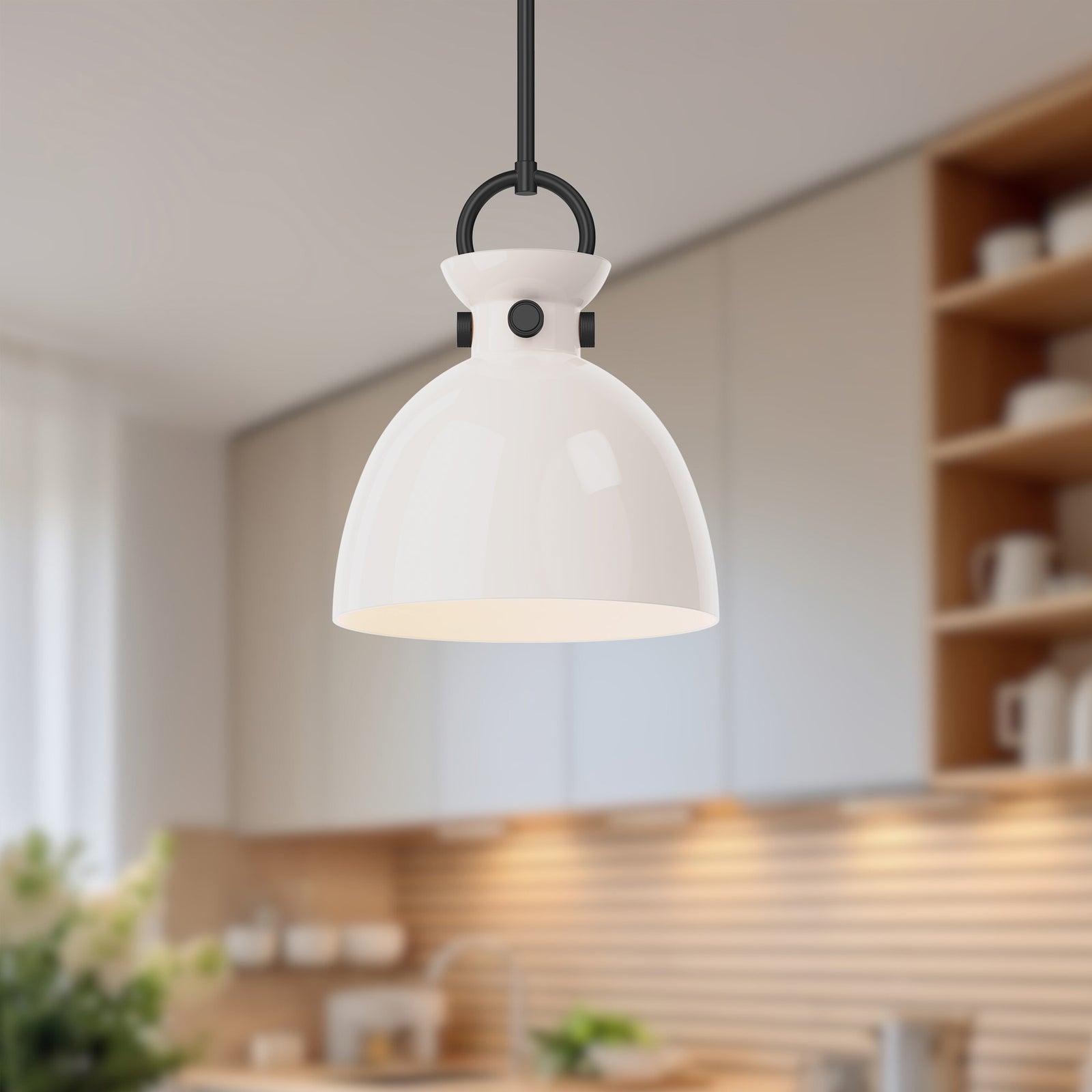 Waldo 11-in Matte Black/Glossy Opal Glass 1 Light Pendant