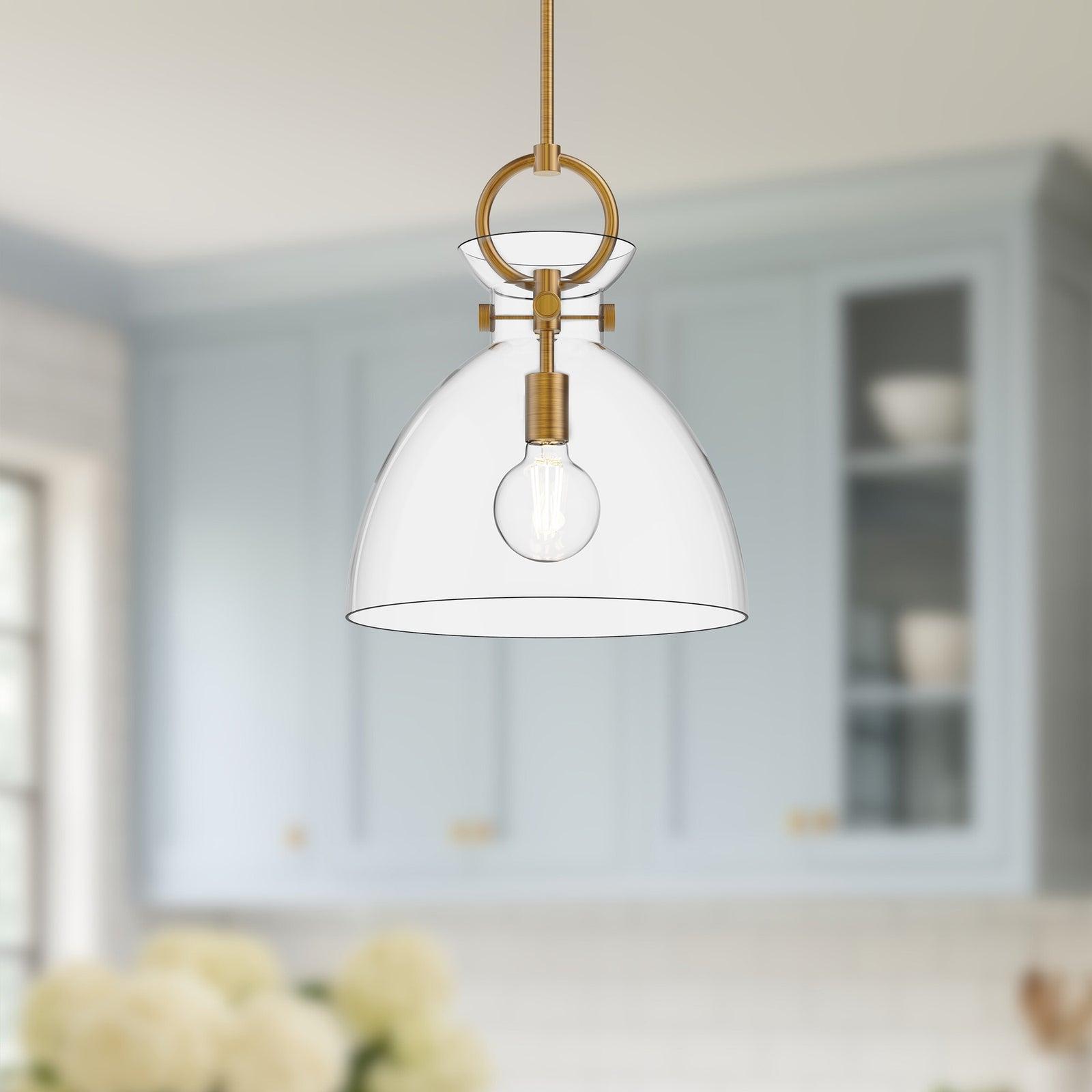 Waldo 14-in Aged Gold/Clear 1 Light Pendant