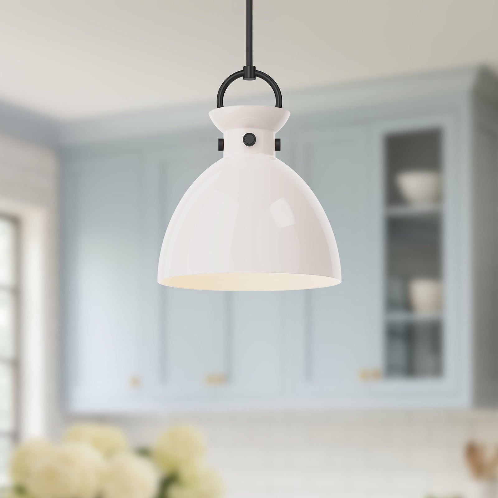 Waldo 14-in Matte Black/Glossy Opal Glass 1 Light Pendant